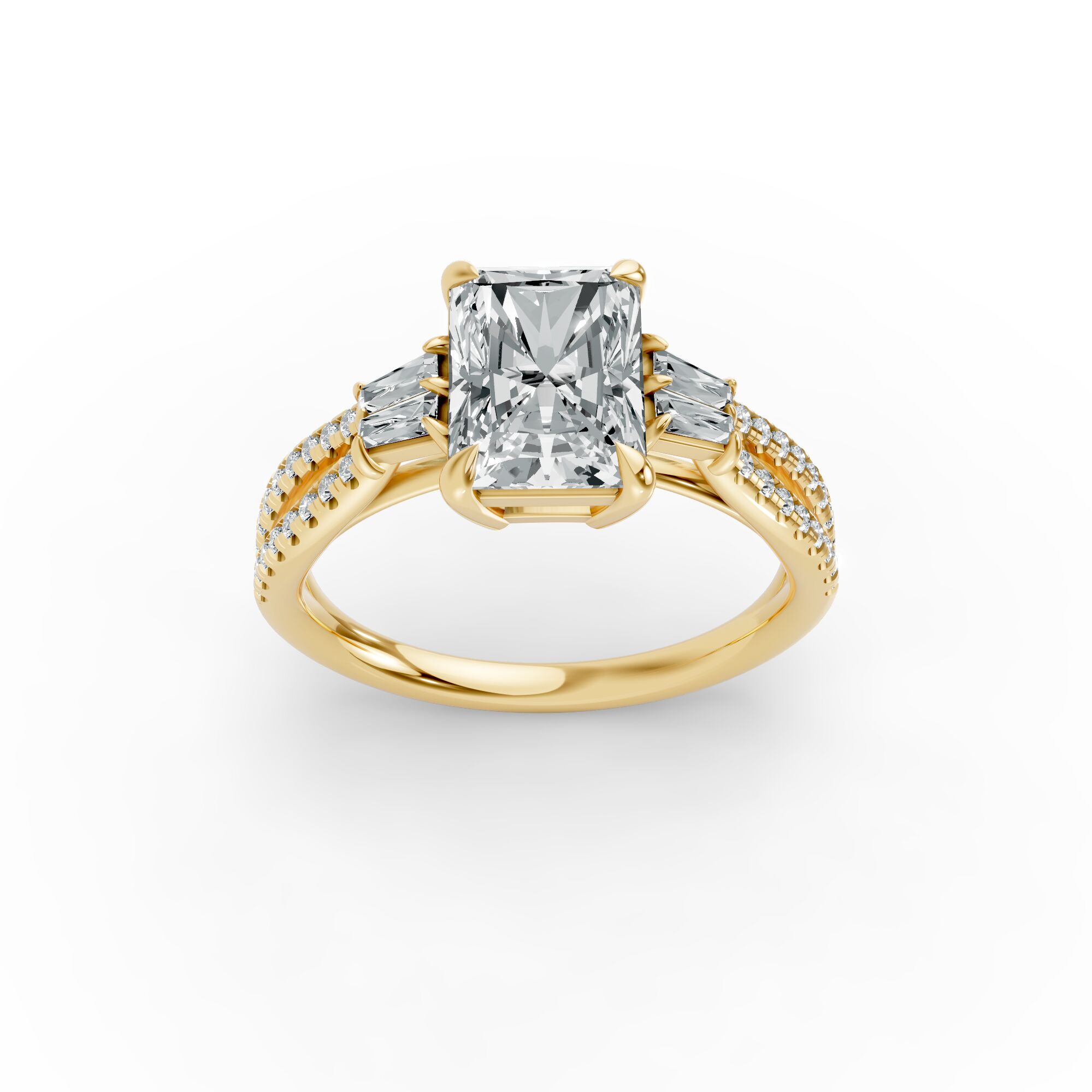 Emerald Shape Diamond Fancy Engagement Ring in Gold