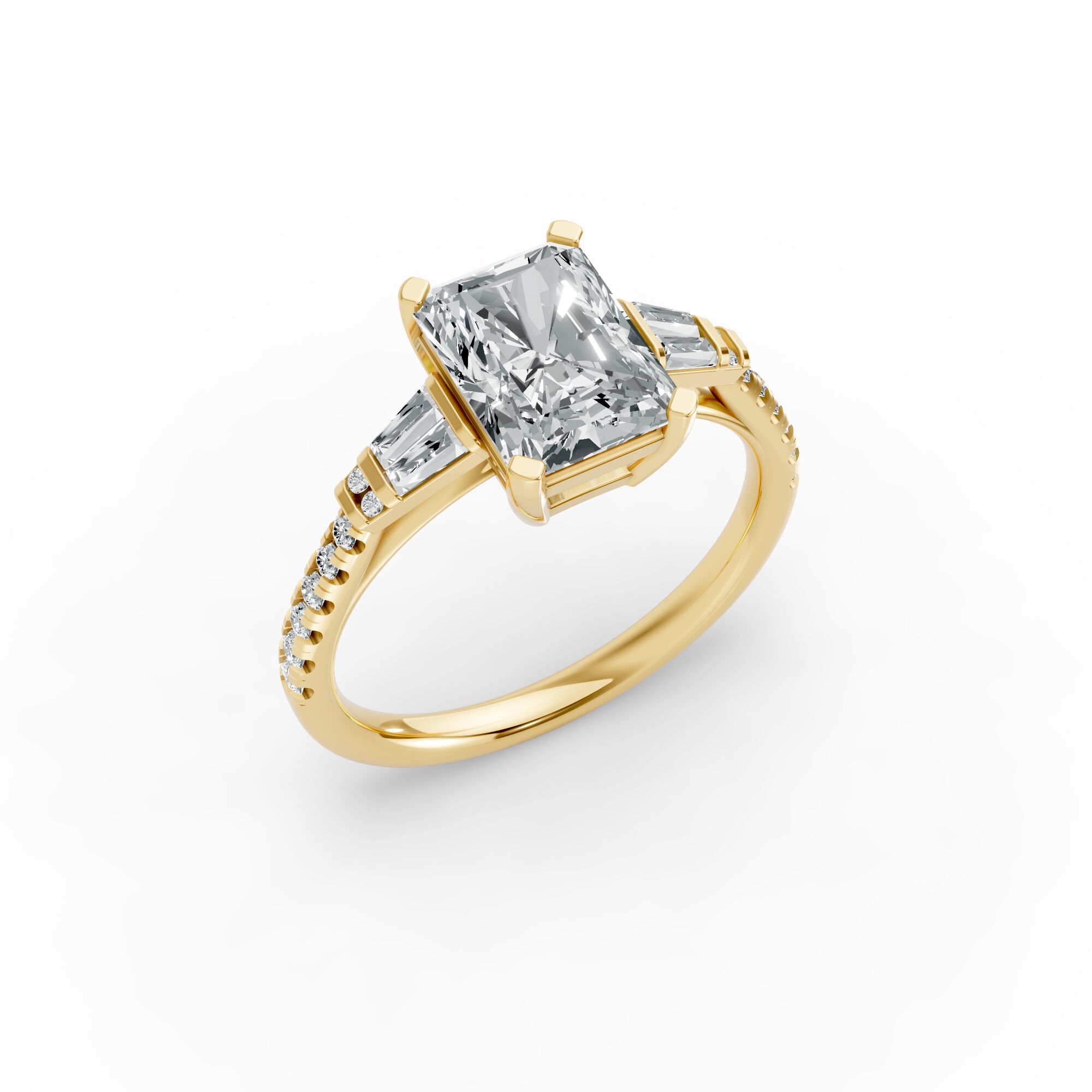 Radiant Shape Diamond Fancy Engagement Ring in Gold