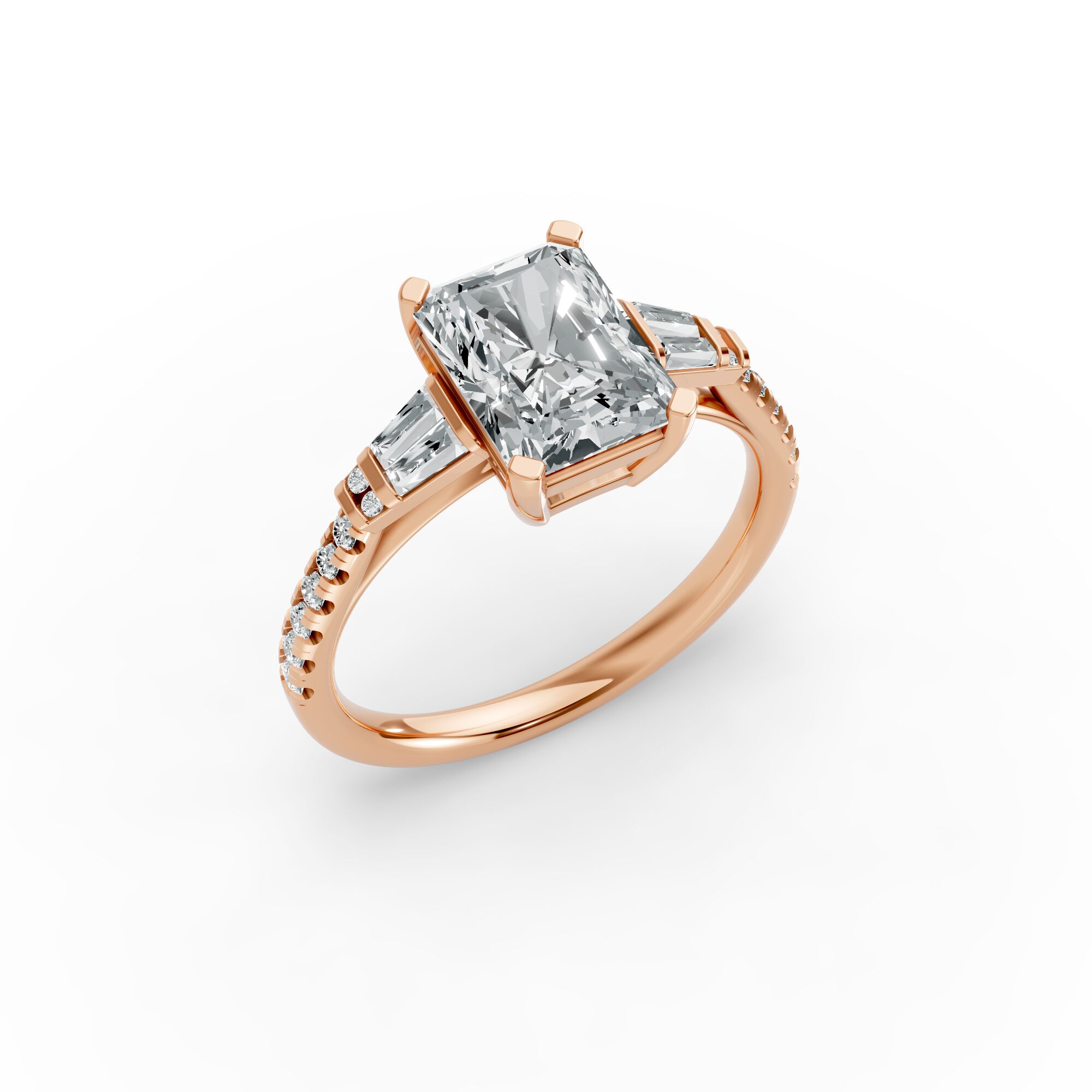 Radiant Shape Diamond Fancy Engagement Ring in Gold