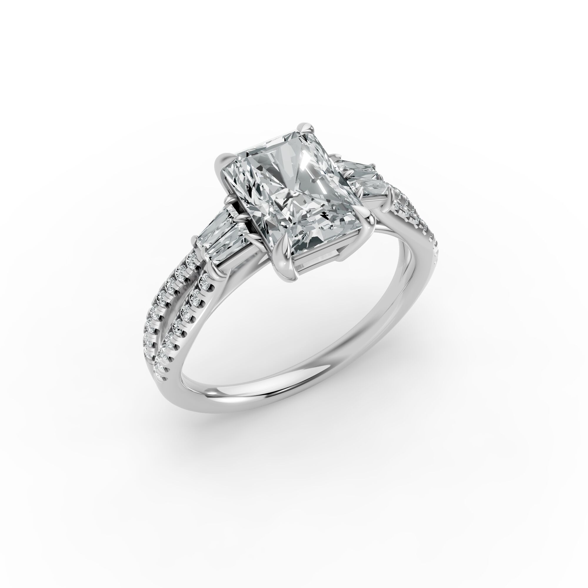 Emerald Shape Diamond Fancy Engagement Ring in Gold