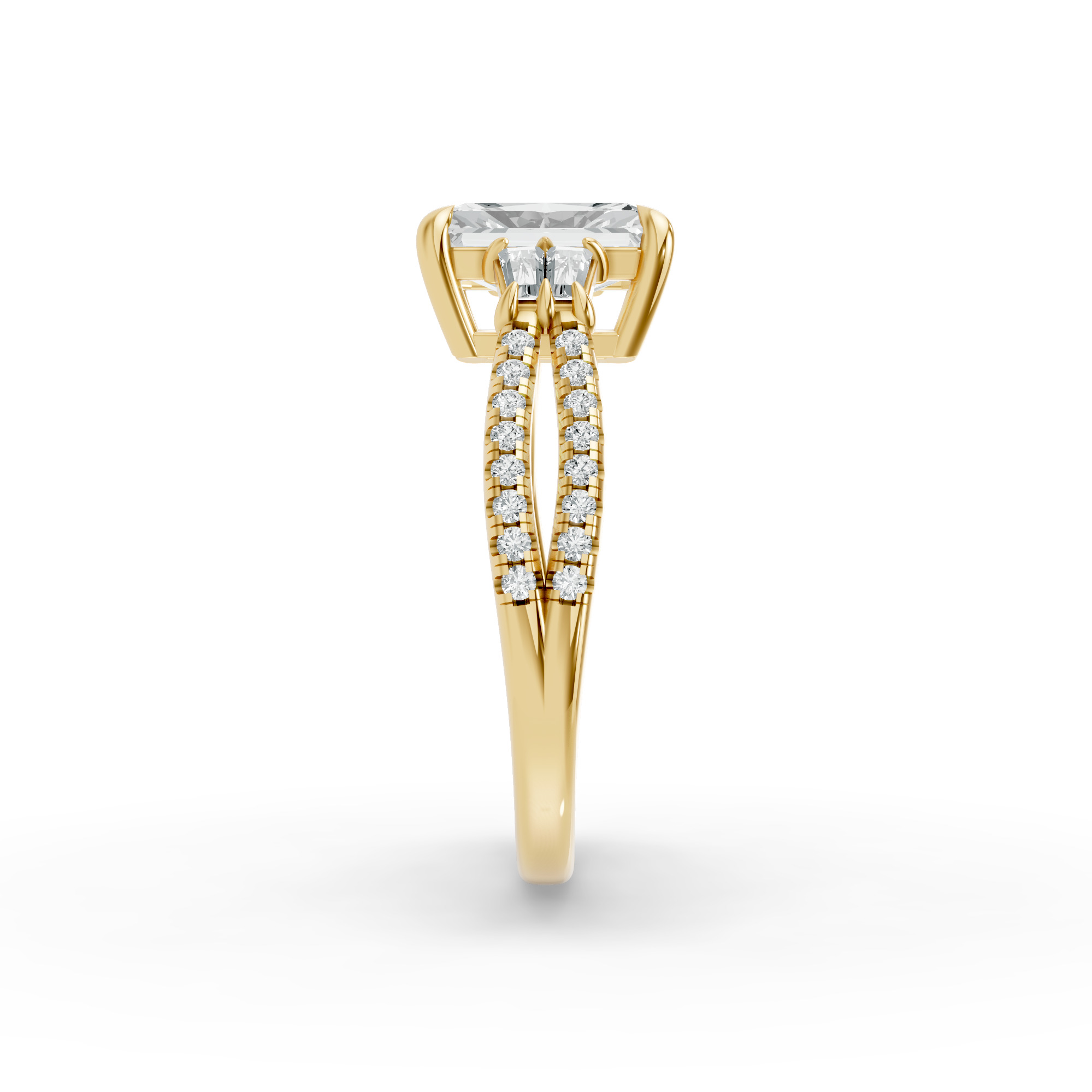 Emerald Shape Diamond Fancy Engagement Ring in Gold