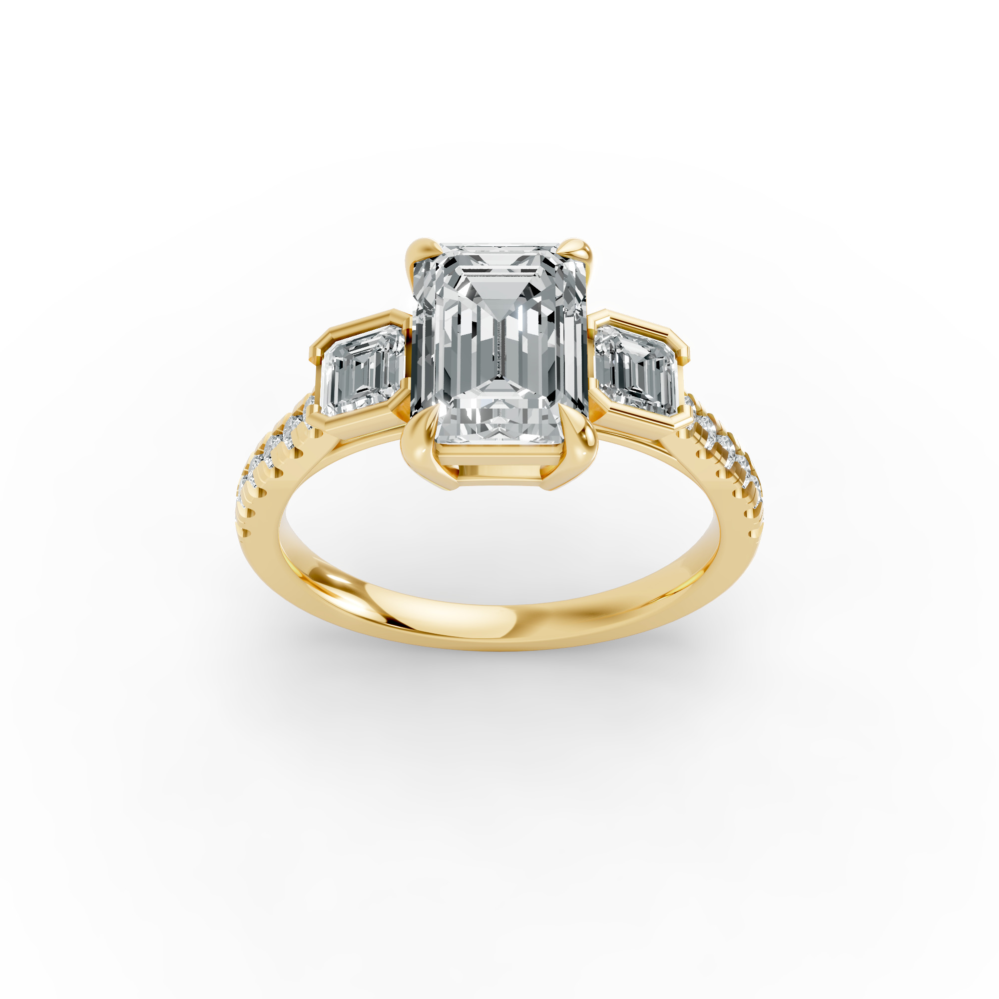 Emerald Shape Diamond Fancy Engagement Ring in Gold