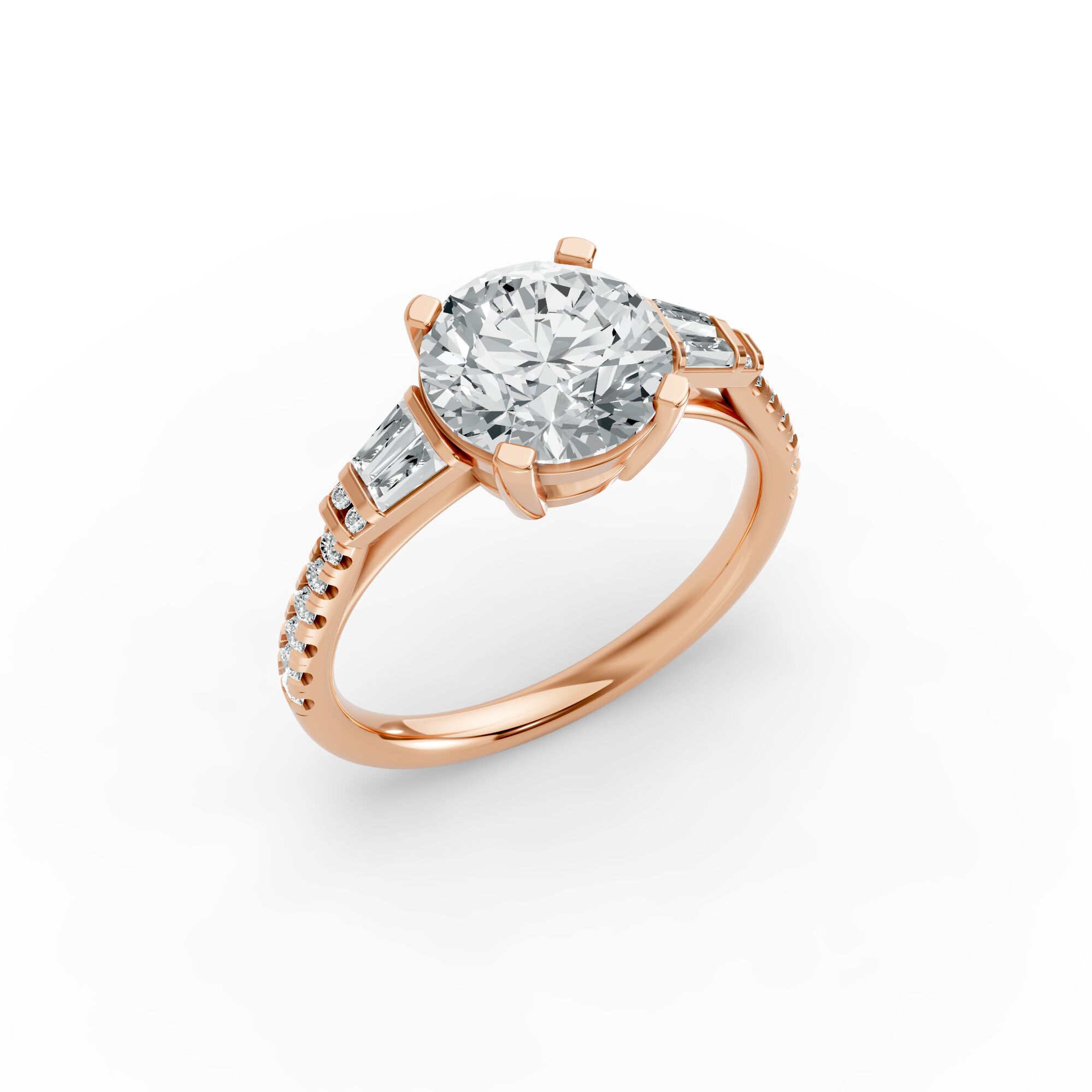 Round Shape Diamond Fancy Engagement Ring in Gold