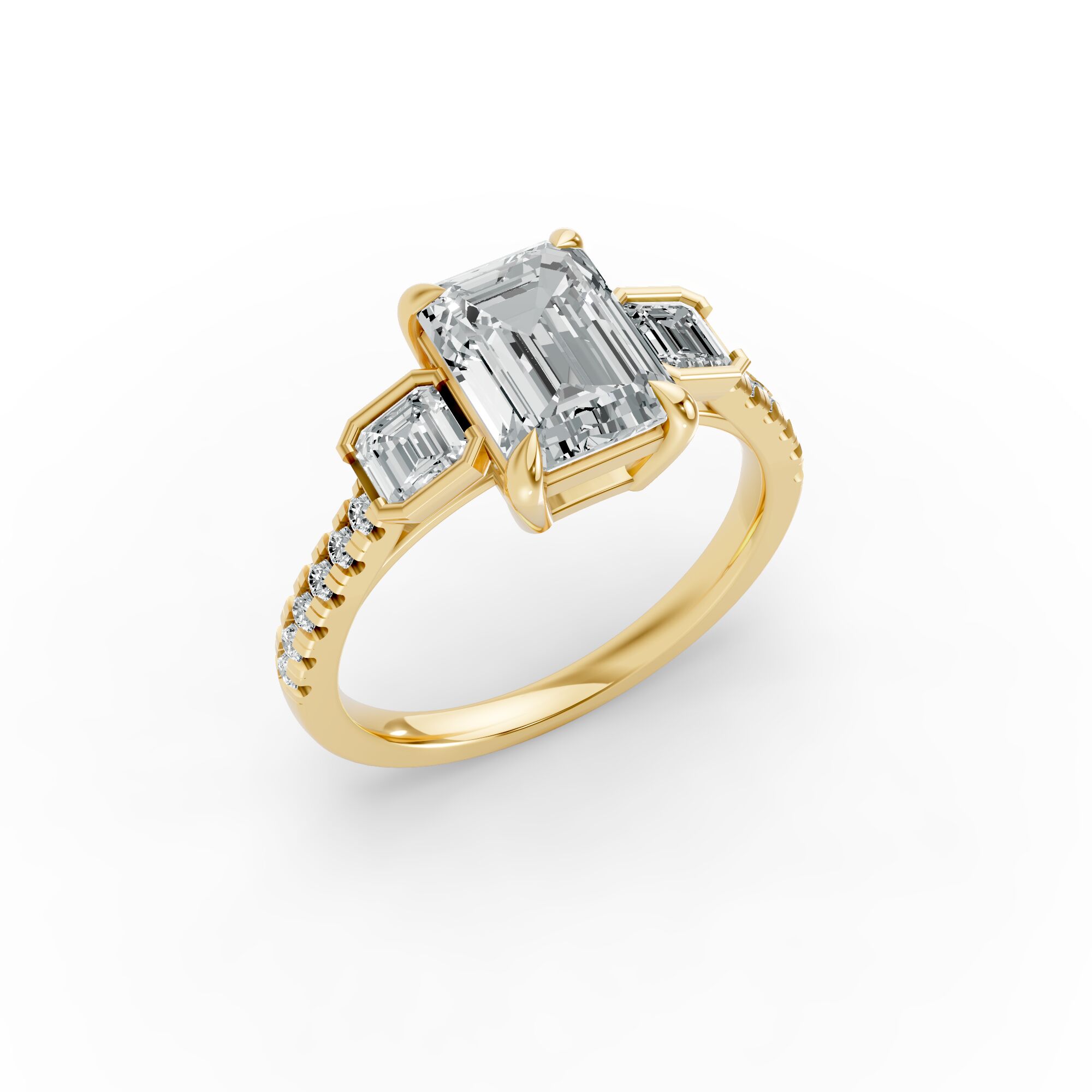 Emerald Shape Diamond Fancy Engagement Ring in Gold