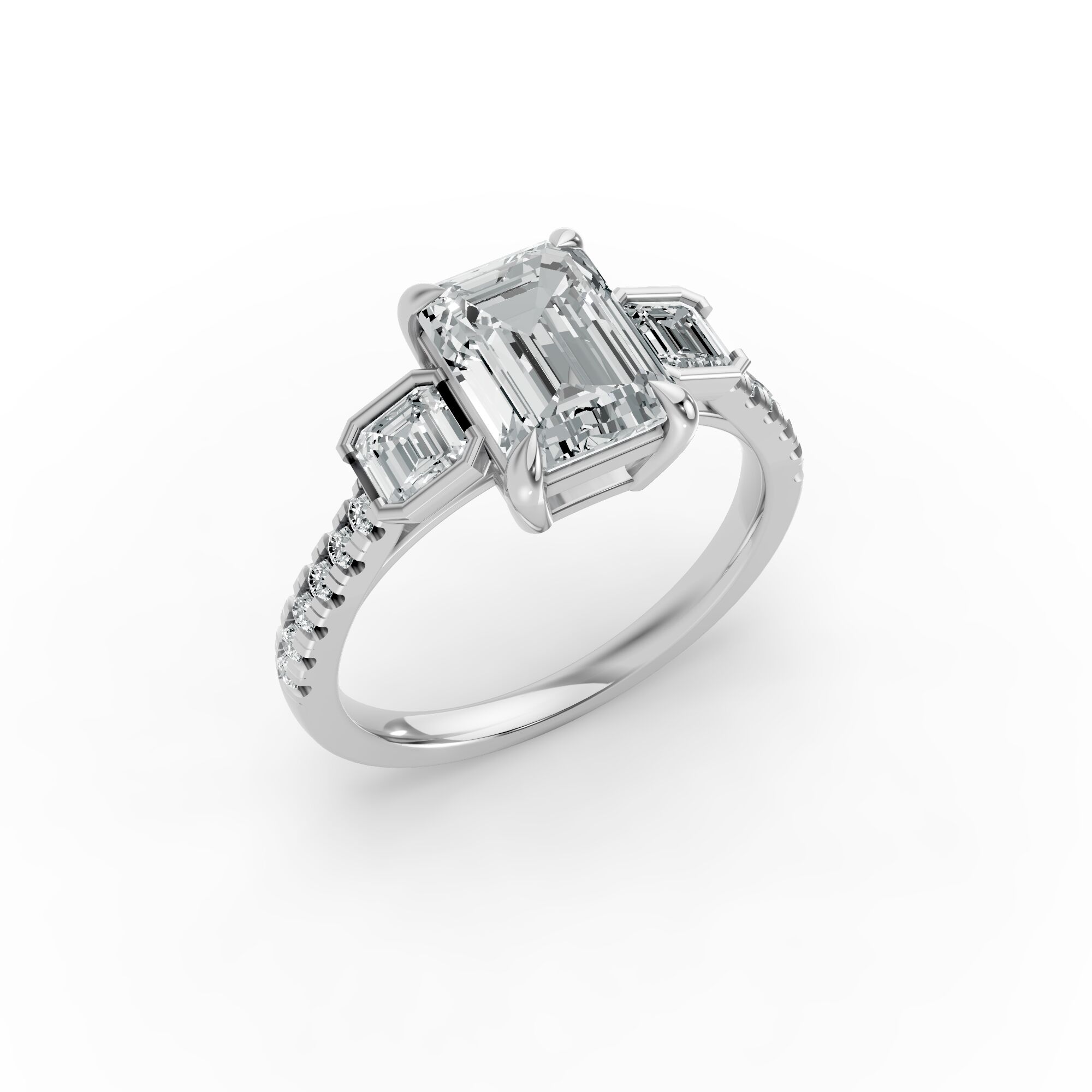 Emerald Shape Diamond Fancy Engagement Ring in Gold