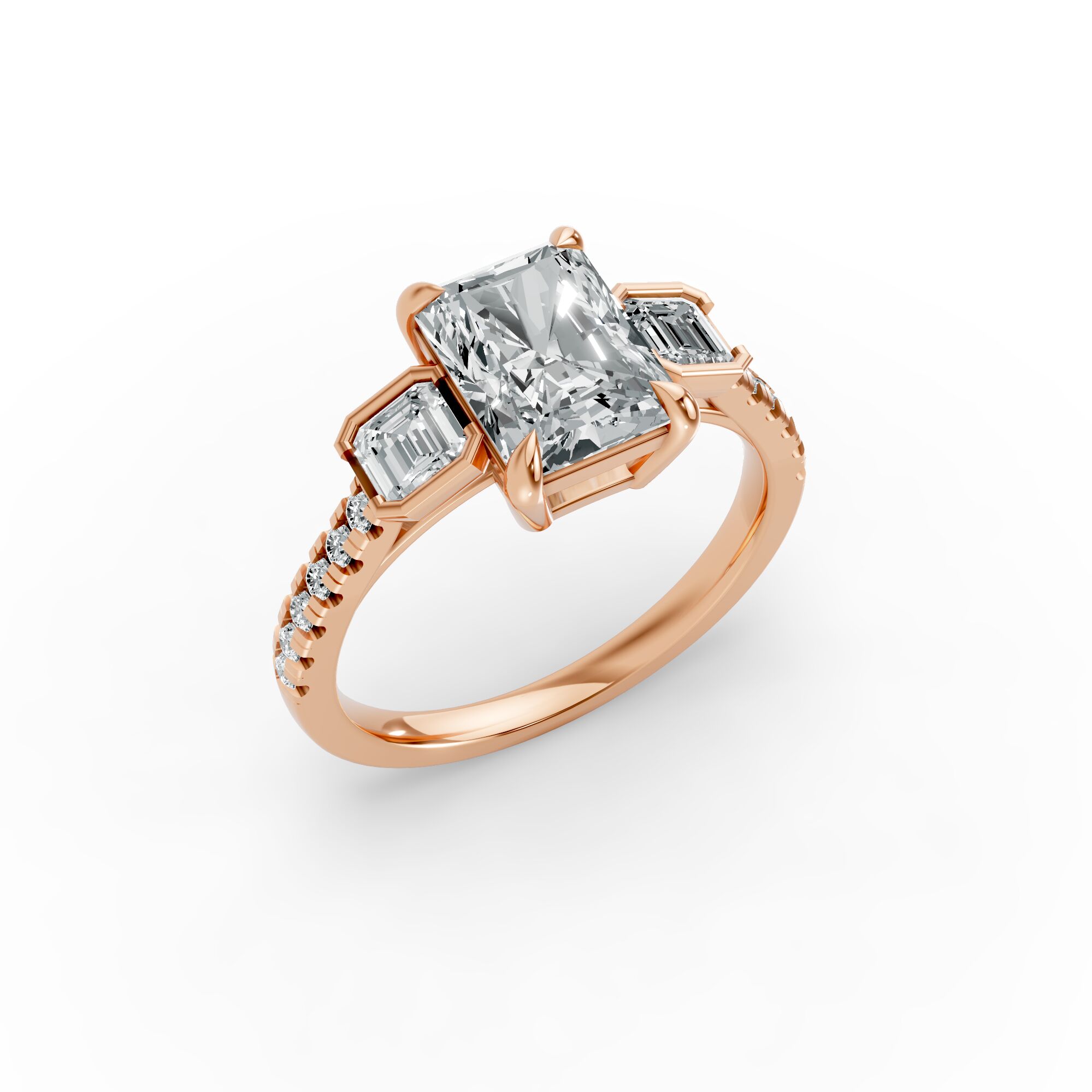 Radiant Shape Diamond Fancy Engagement Ring in Gold