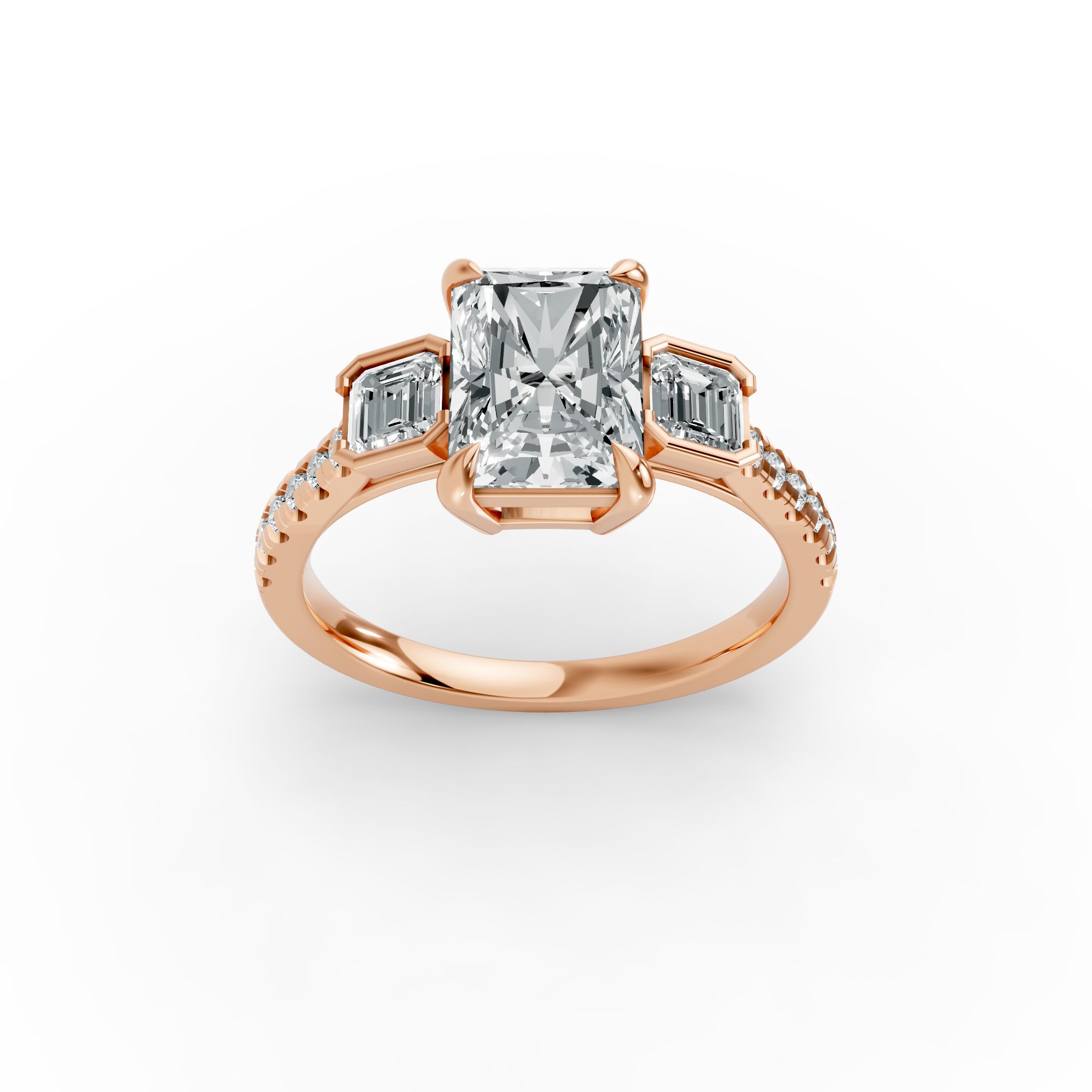 Radiant Shape Diamond Fancy Engagement Ring in Gold