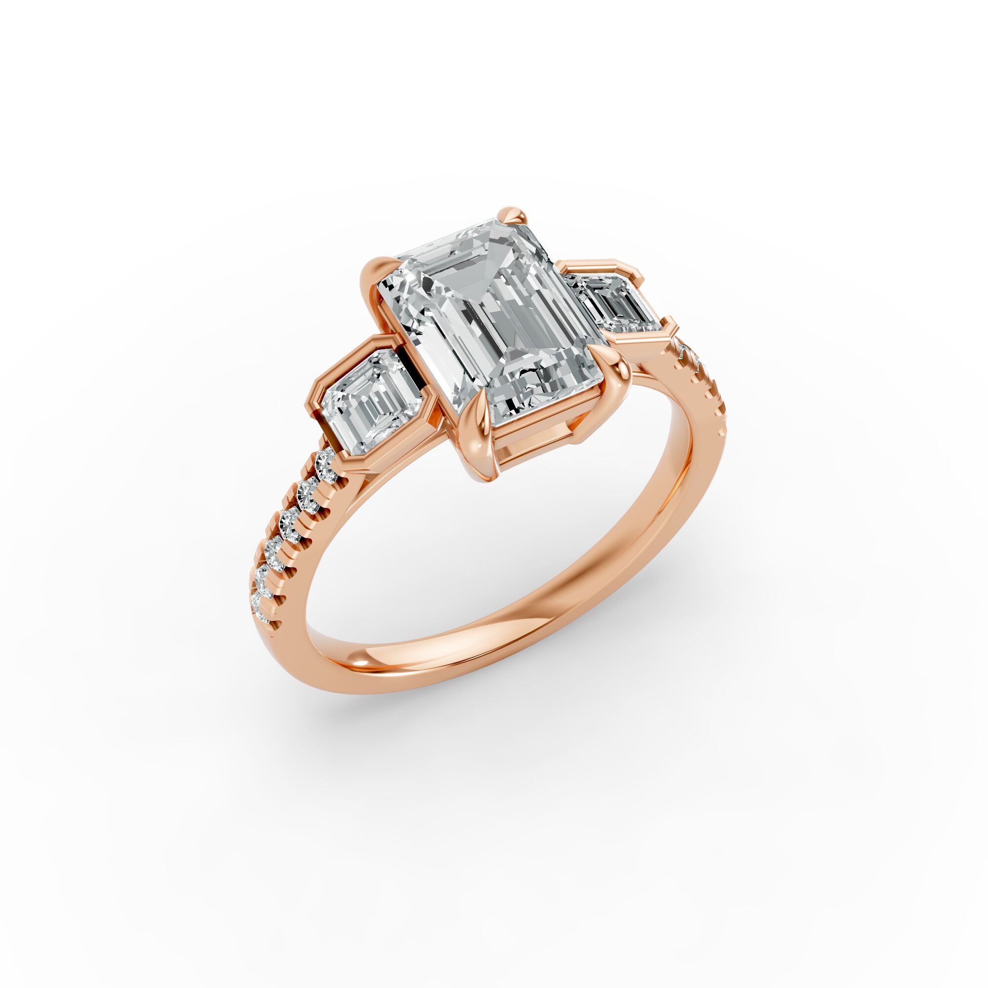 Emerald Shape Diamond Fancy Engagement Ring in Gold