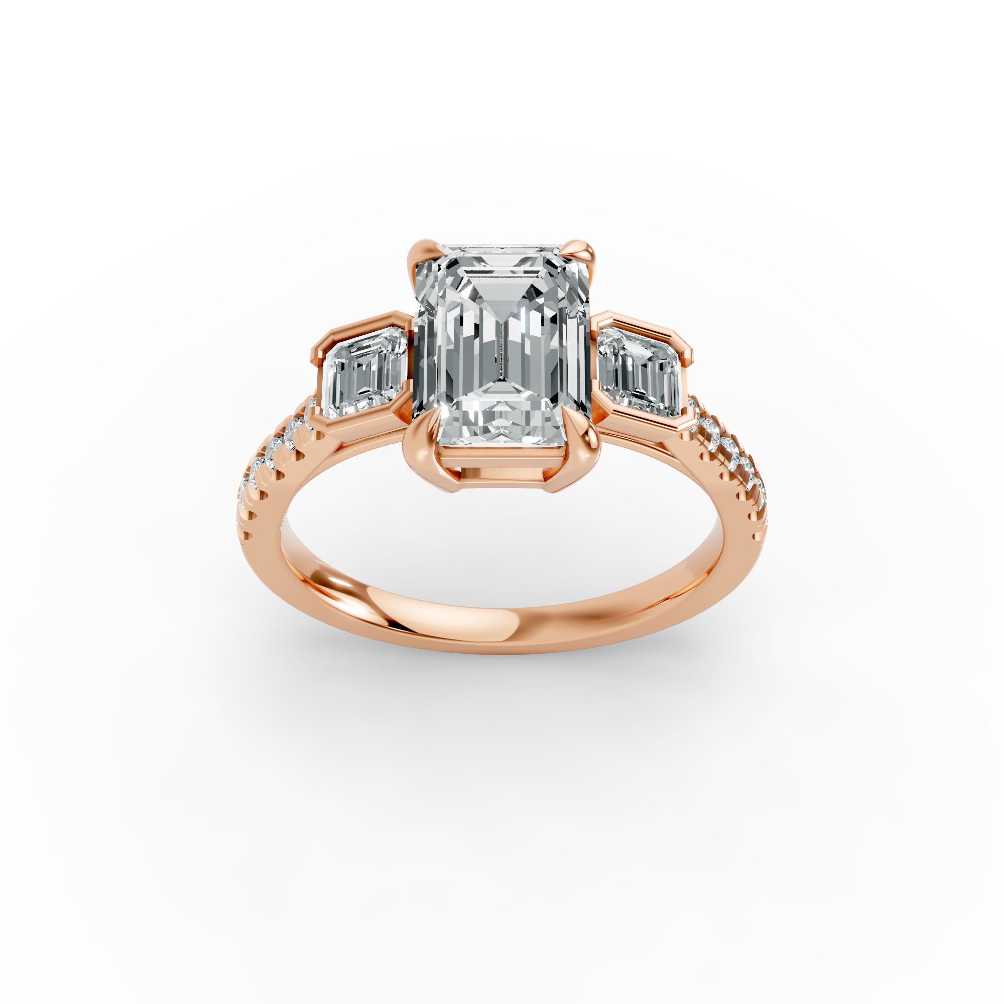 Emerald Shape Diamond Fancy Engagement Ring in Gold