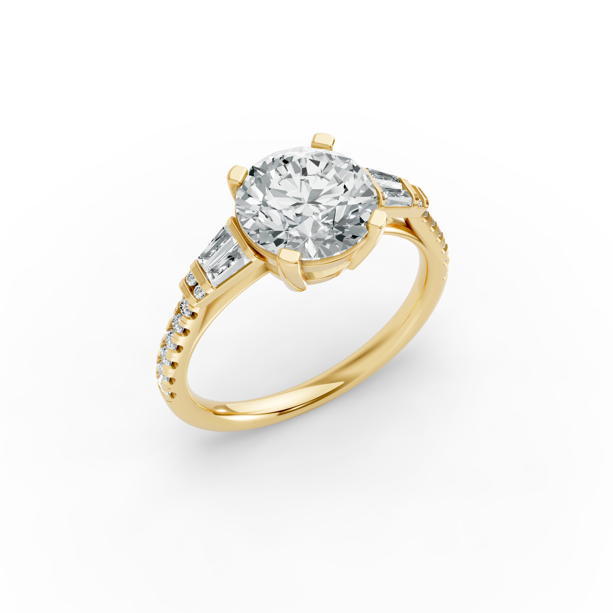 Round Shape Diamond Fancy Engagement Ring in Gold