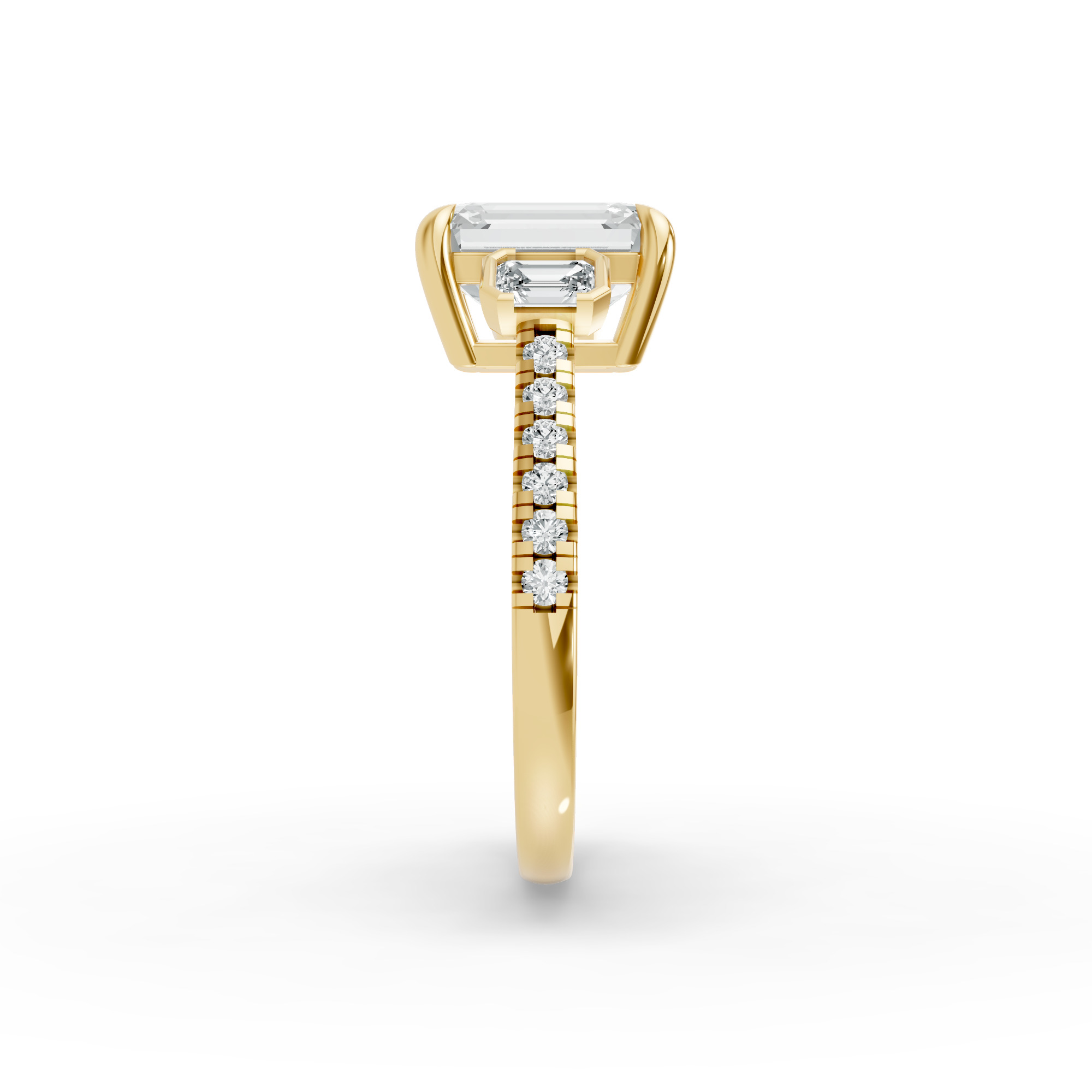 Emerald Shape Diamond Fancy Engagement Ring in Gold