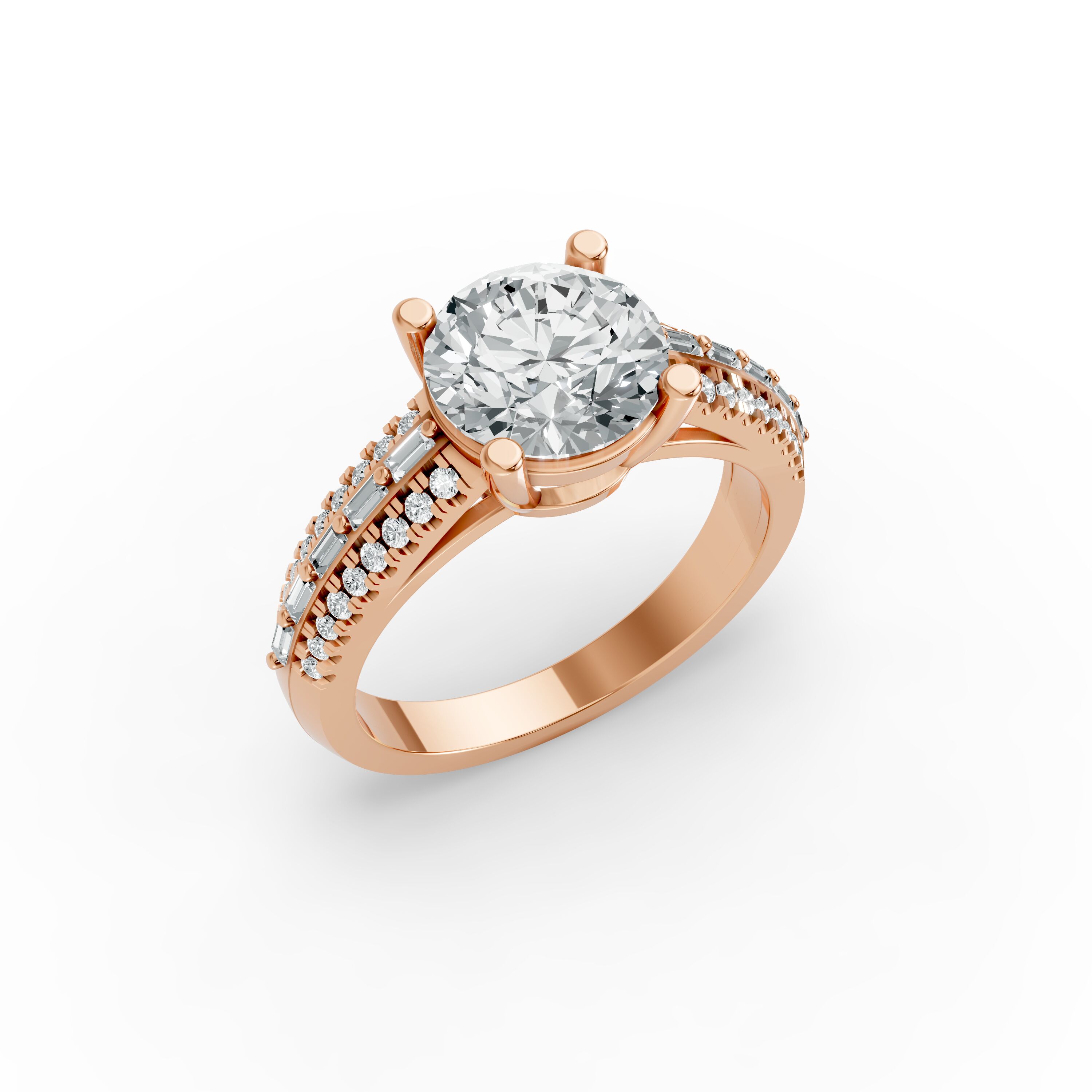 Round Shape Diamond Fancy Engagement Ring in Gold