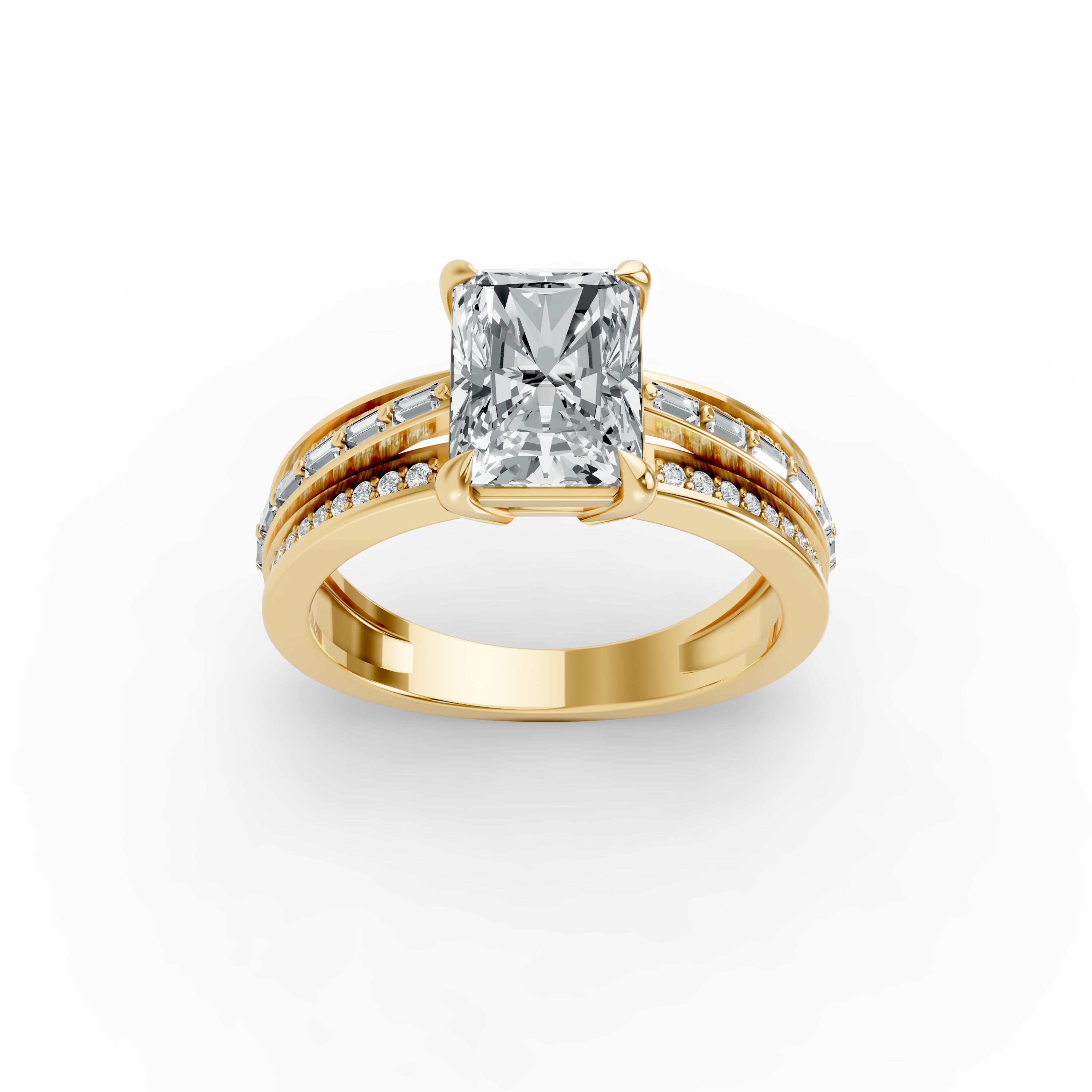 Radiant Shape Diamond Fancy Engagement Ring in Gold