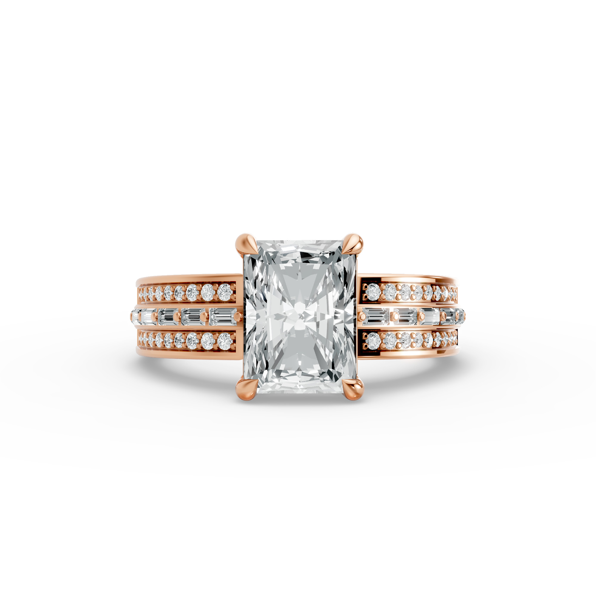 Radiant Shape Diamond Fancy Engagement Ring in Gold