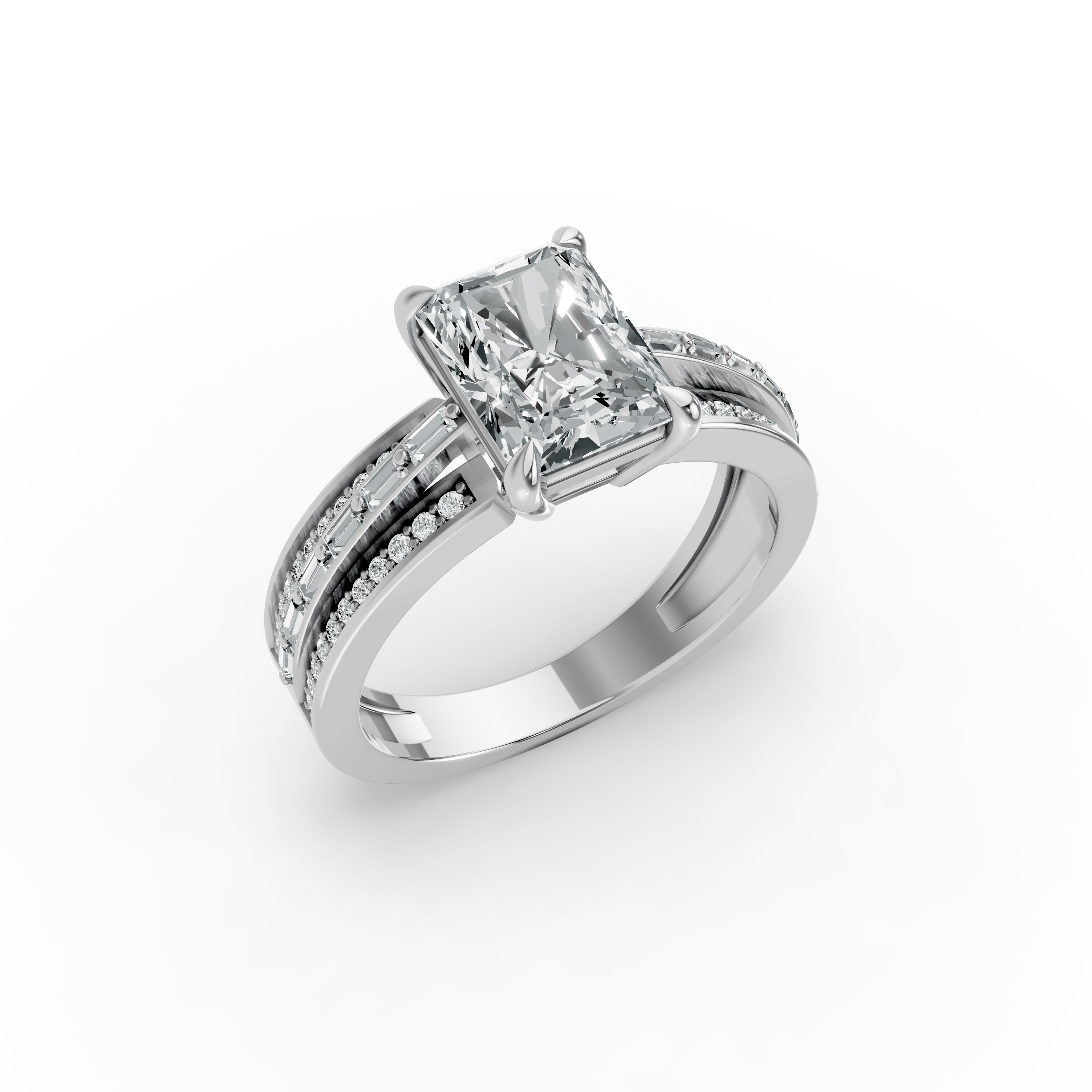 Radiant Shape Diamond Fancy Engagement Ring in Gold