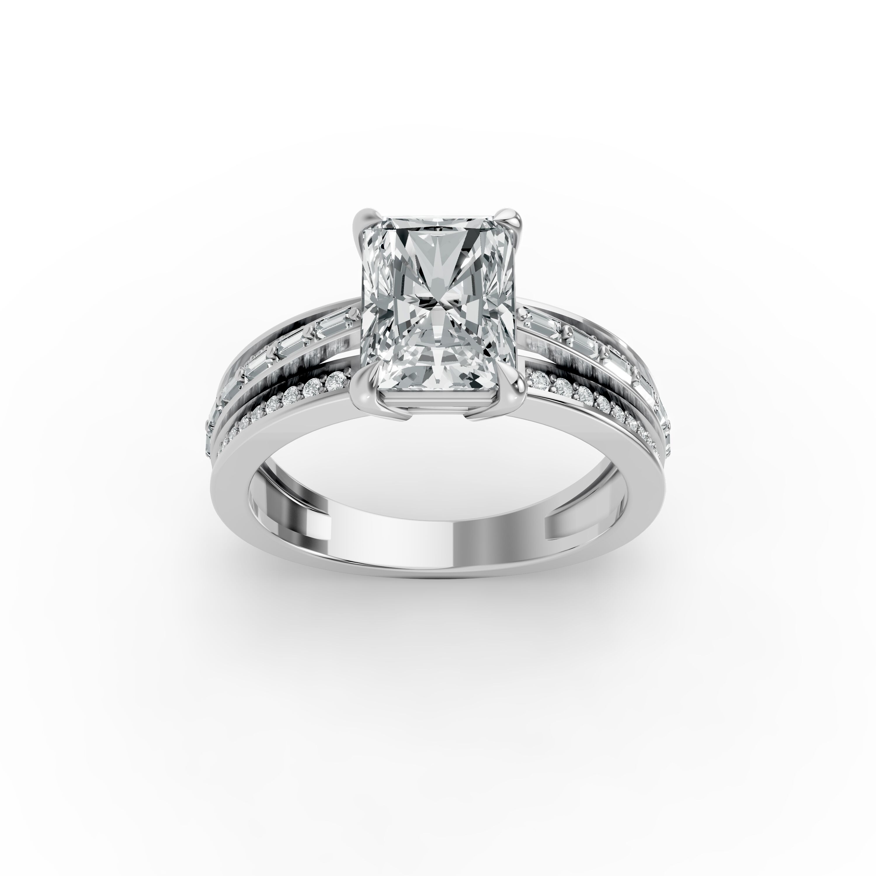 Radiant Shape Diamond Fancy Engagement Ring in Gold