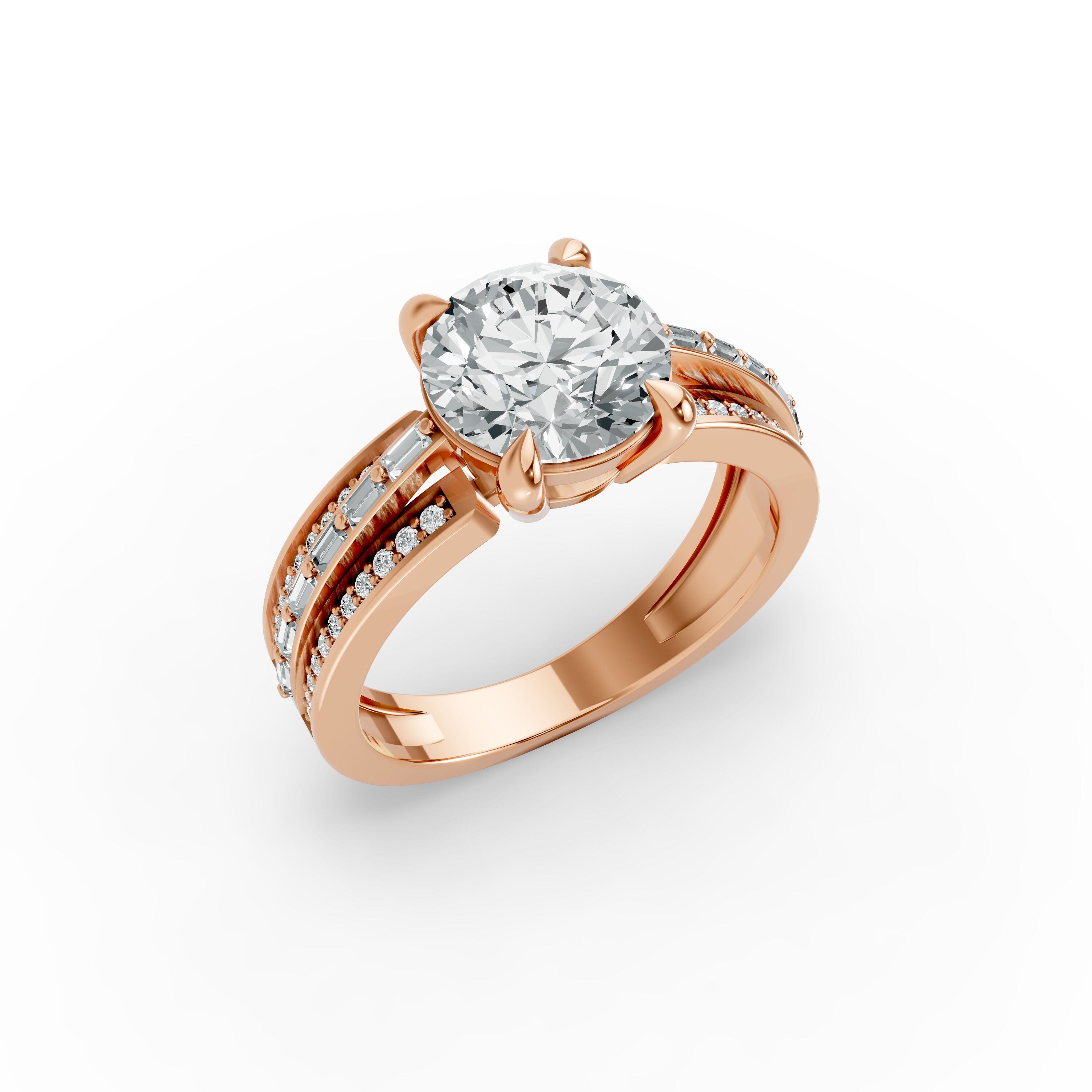 Round Shape Diamond Fancy Engagement Ring in Gold