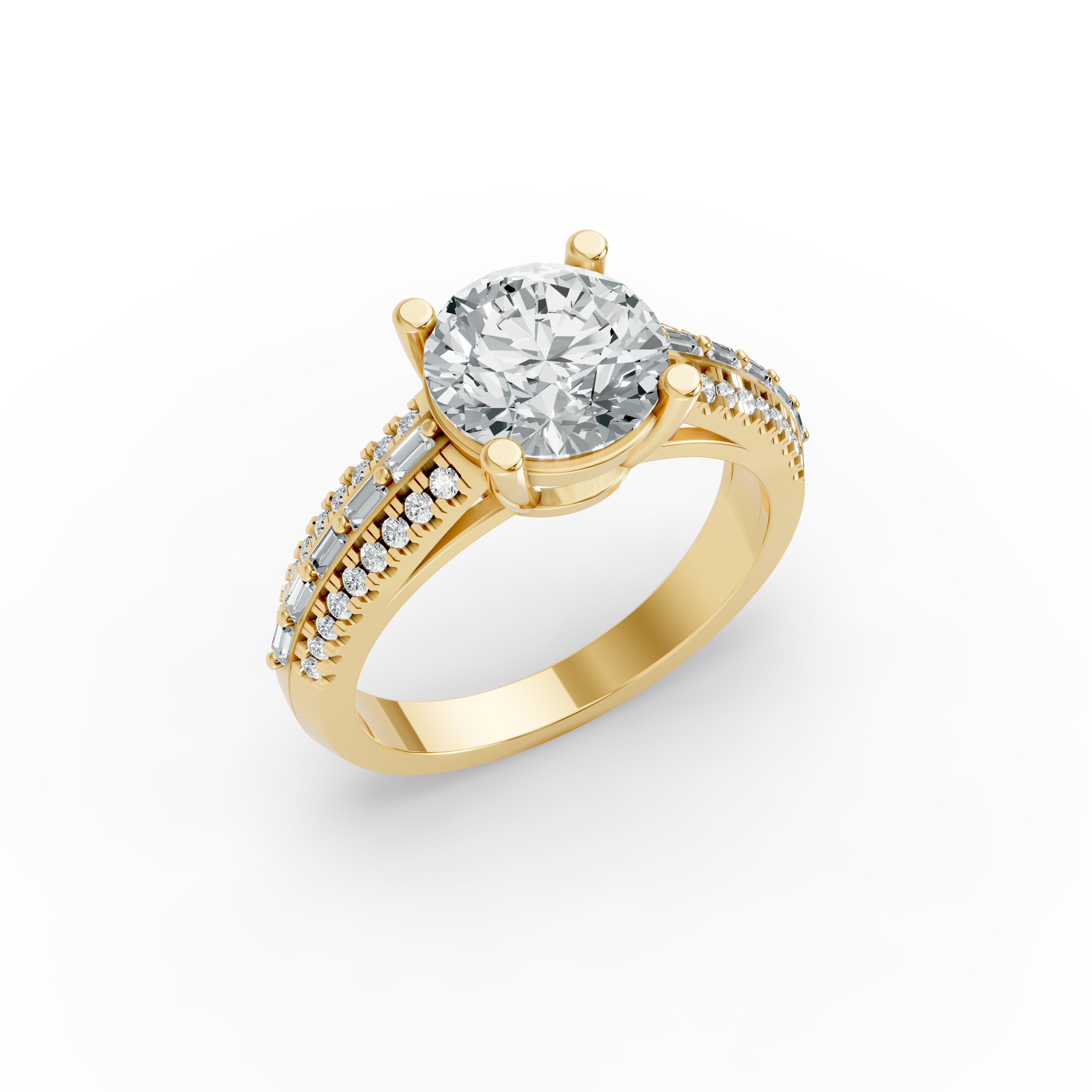 Round Shape Diamond Fancy Engagement Ring in Gold