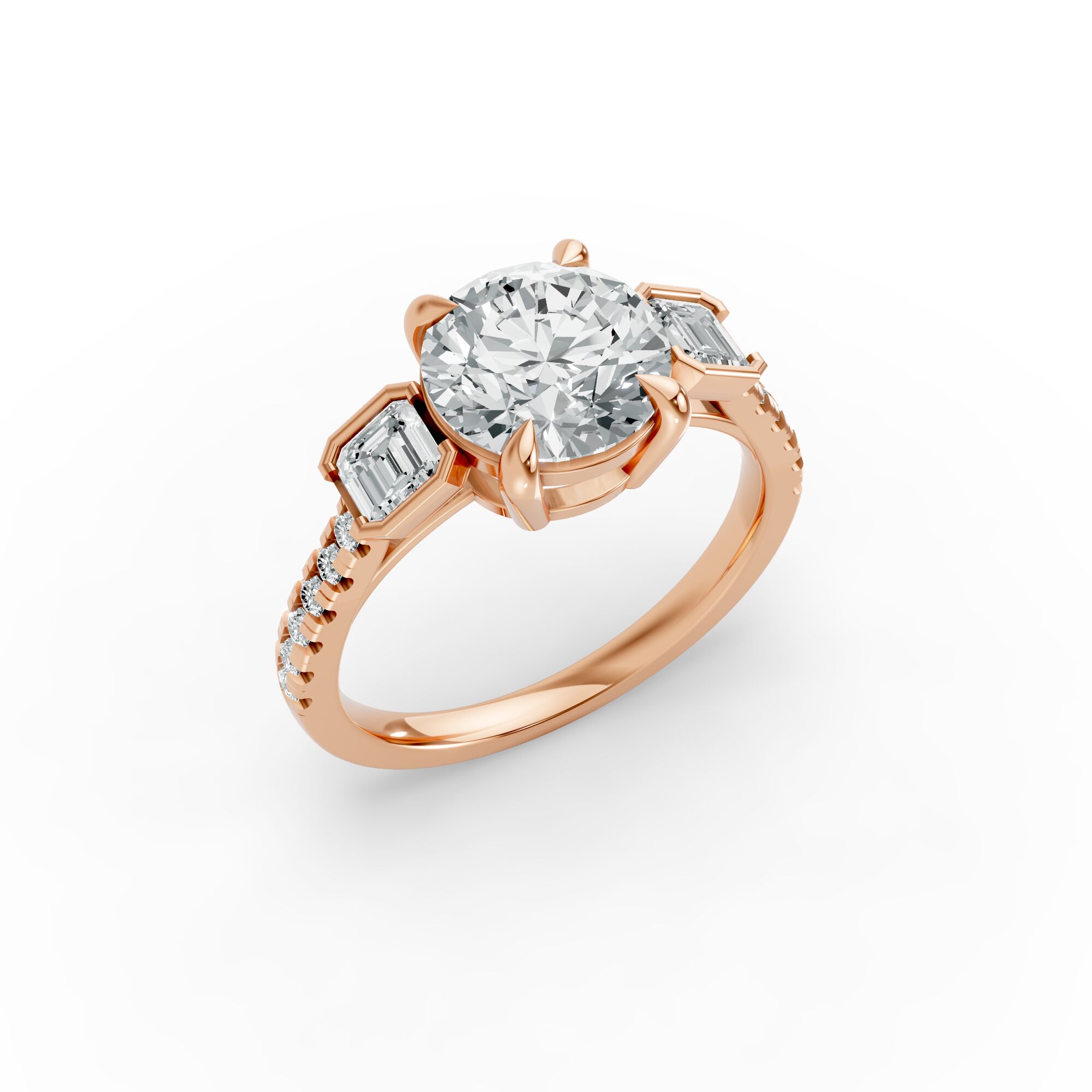 Round Shape Diamond Fancy Engagement Ring in Gold