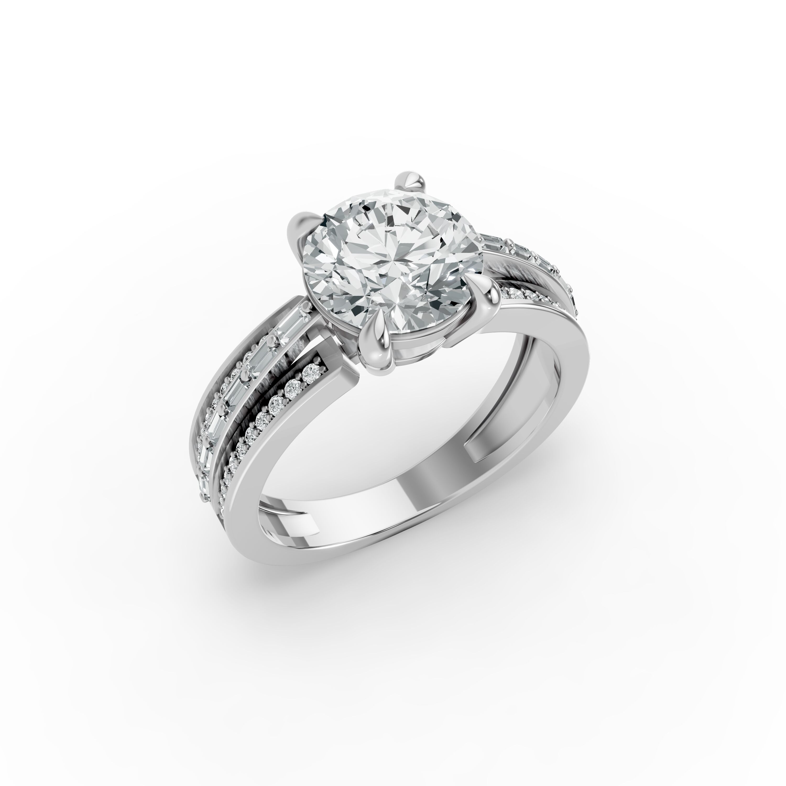 Round Shape Diamond Fancy Engagement Ring in Gold