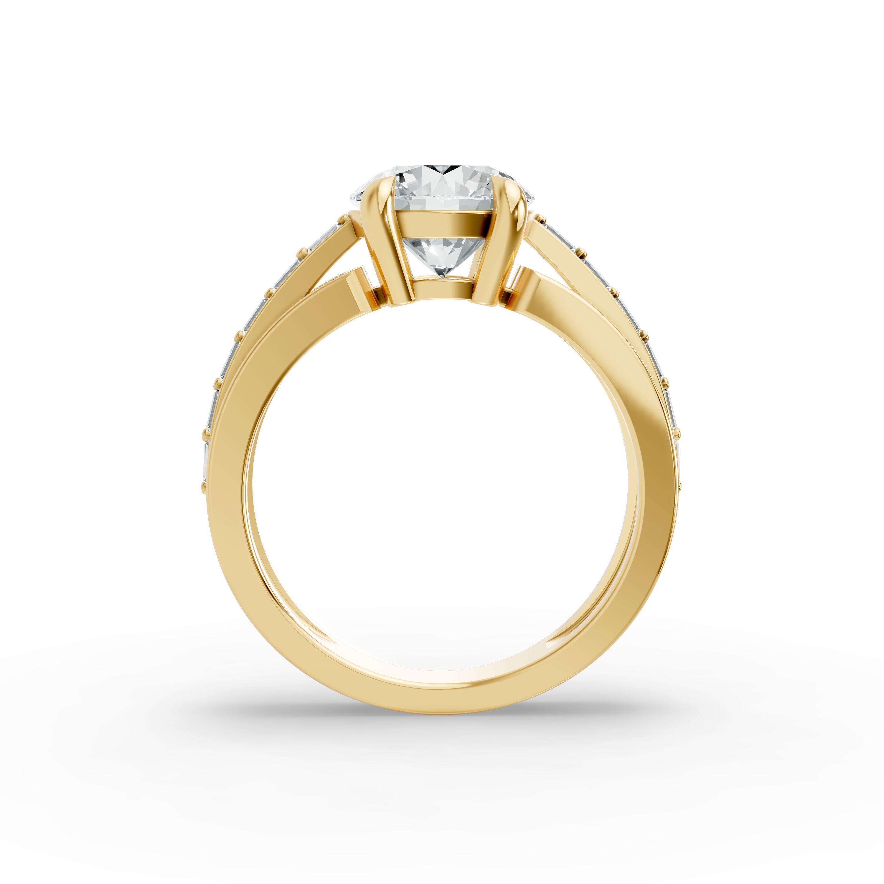 Round Shape Diamond Fancy Engagement Ring in Gold