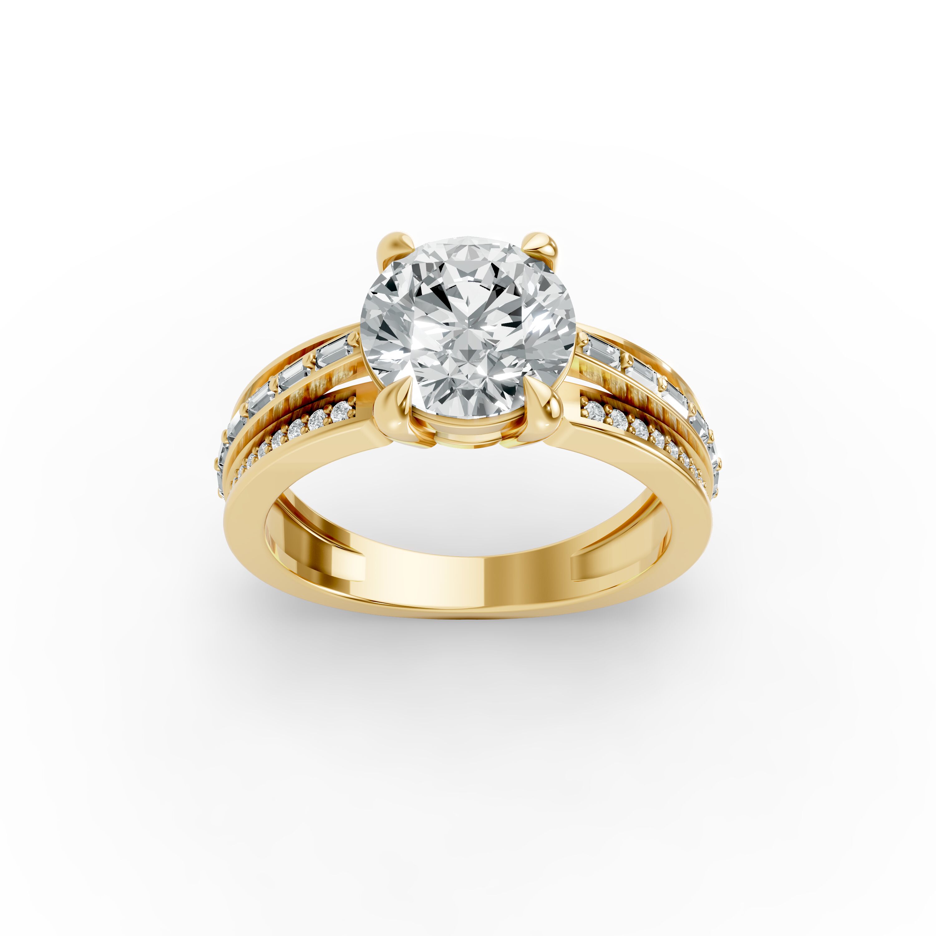 Round Shape Diamond Fancy Engagement Ring in Gold