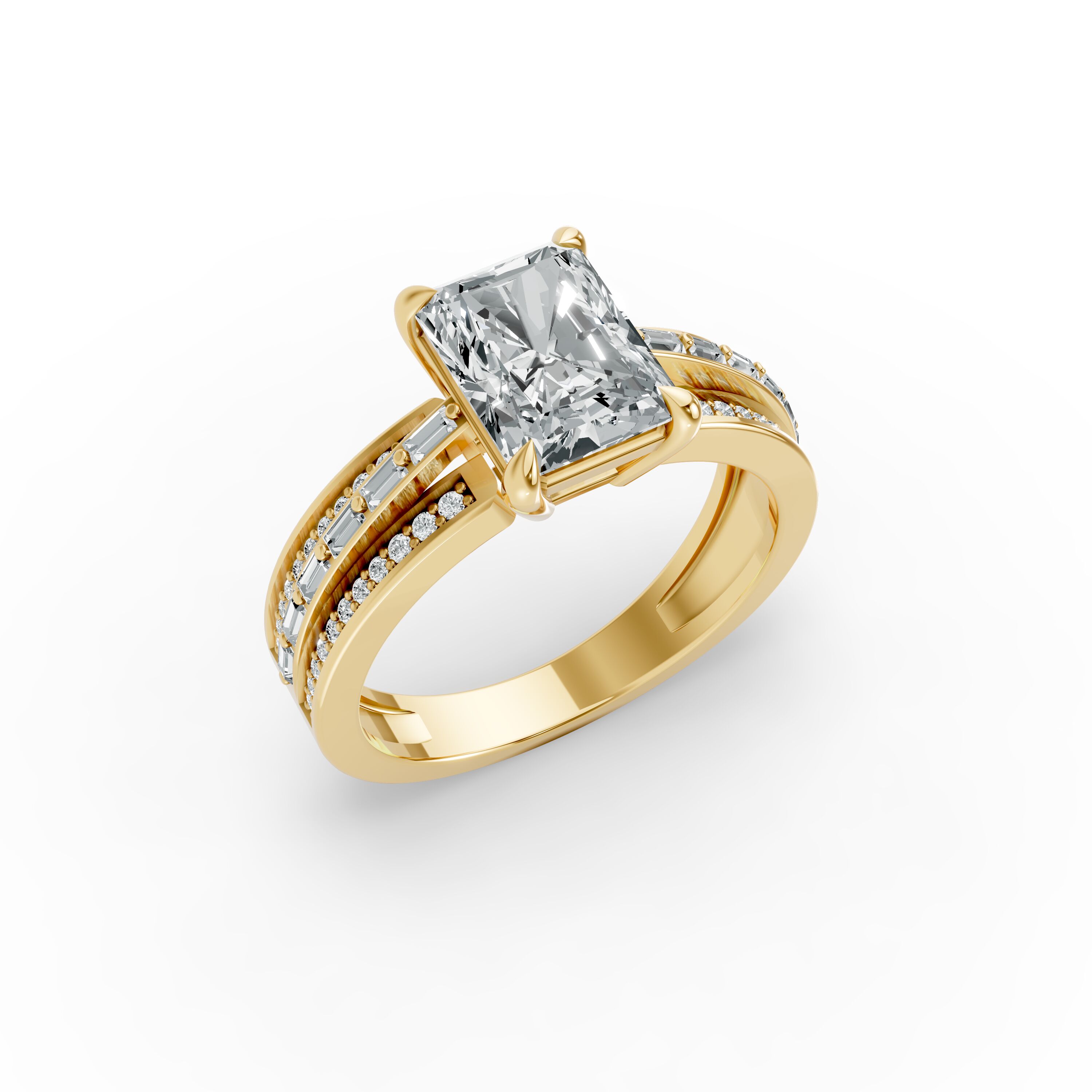 Radiant Shape Diamond Fancy Engagement Ring in Gold