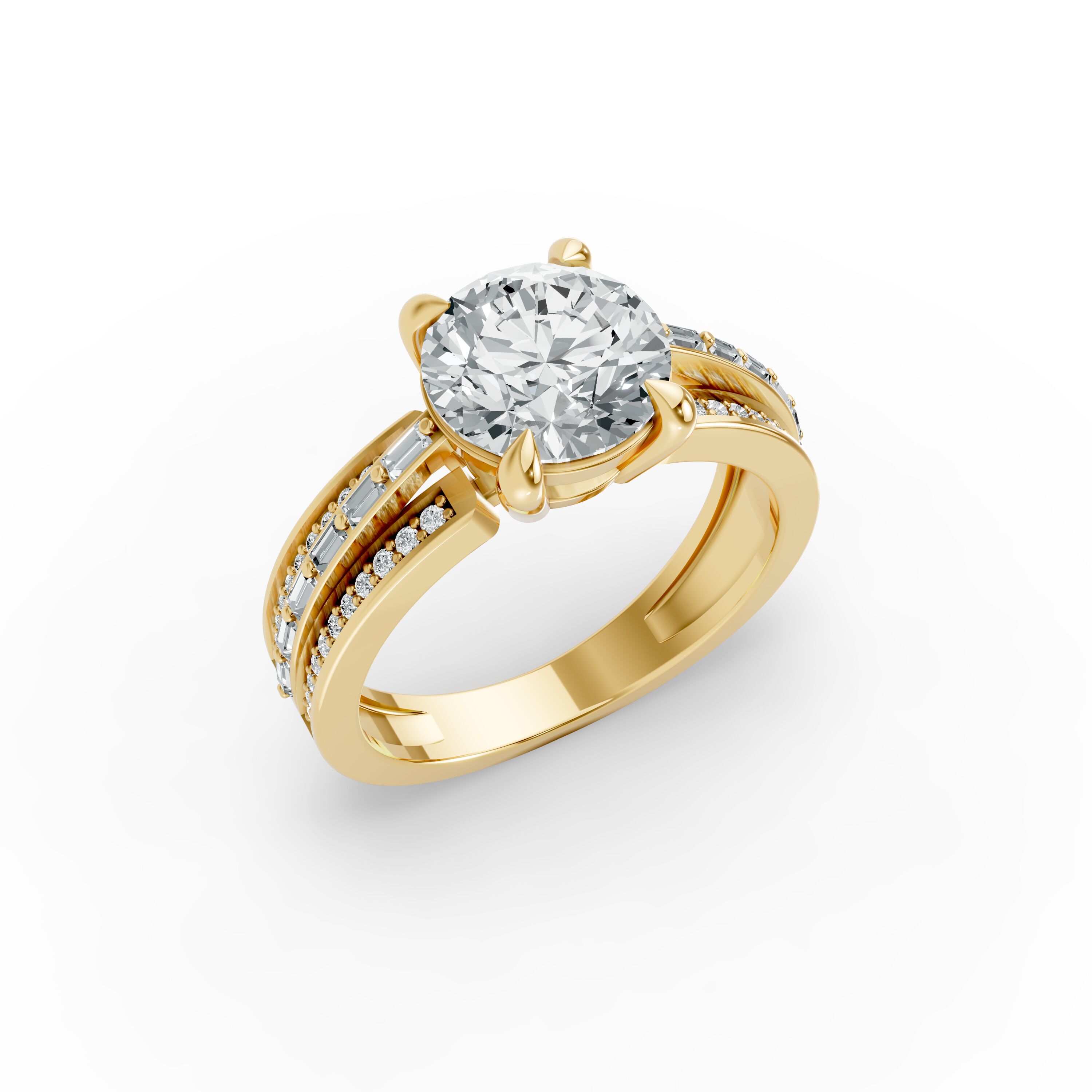 Round Shape Diamond Fancy Engagement Ring in Gold