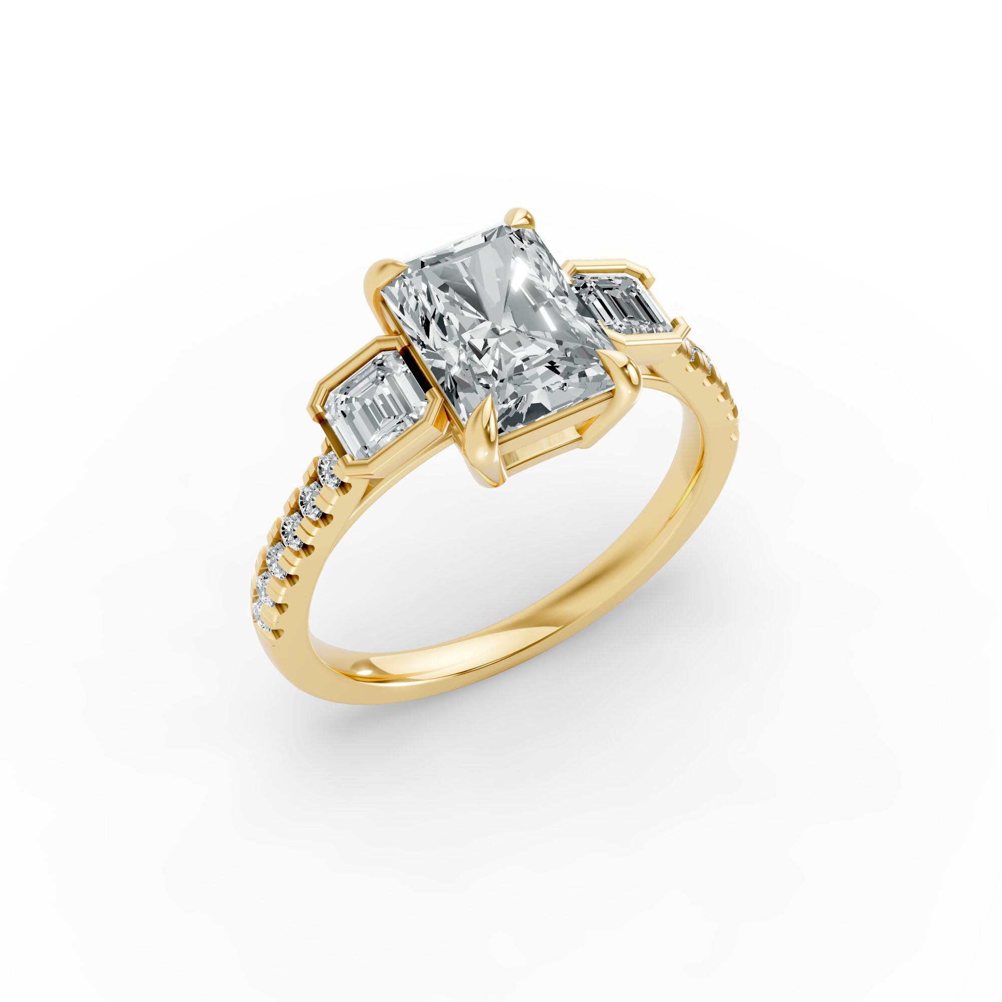 Radiant Shape Diamond Fancy Engagement Ring in Gold