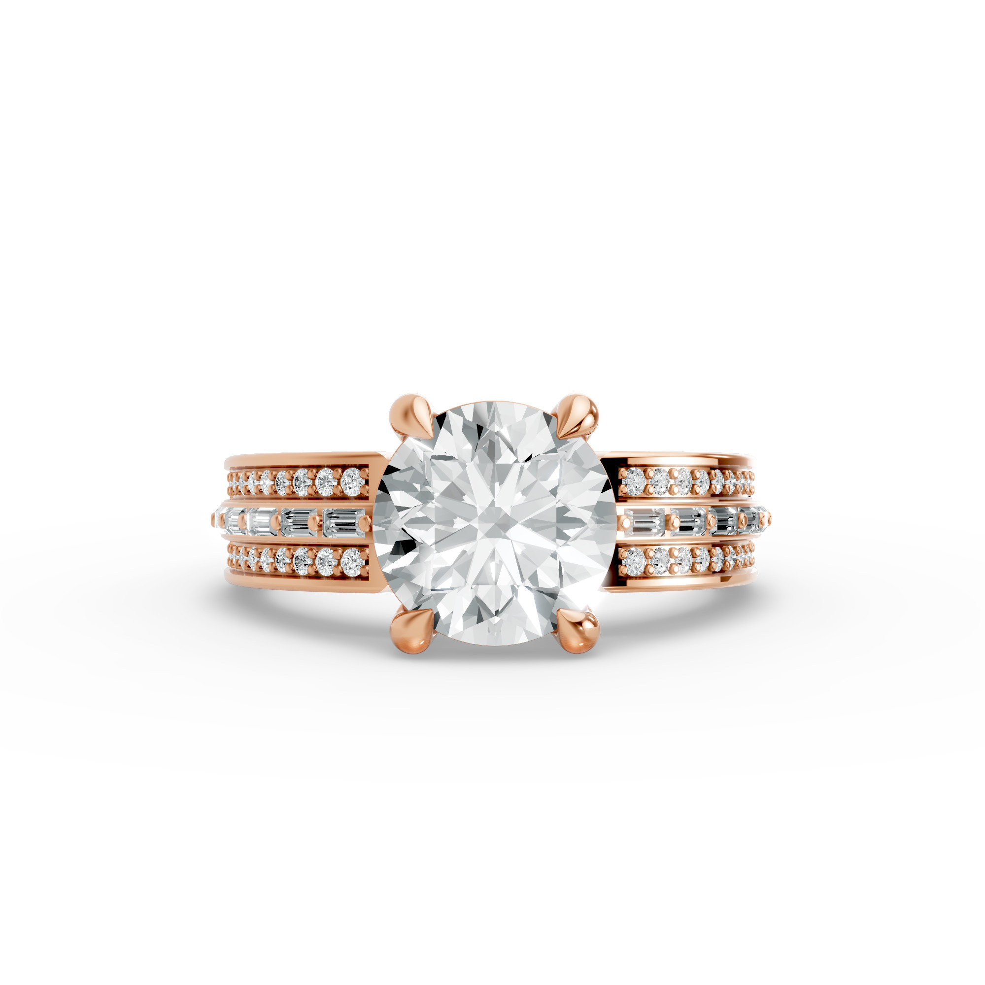 Round Shape Diamond Fancy Engagement Ring in Gold