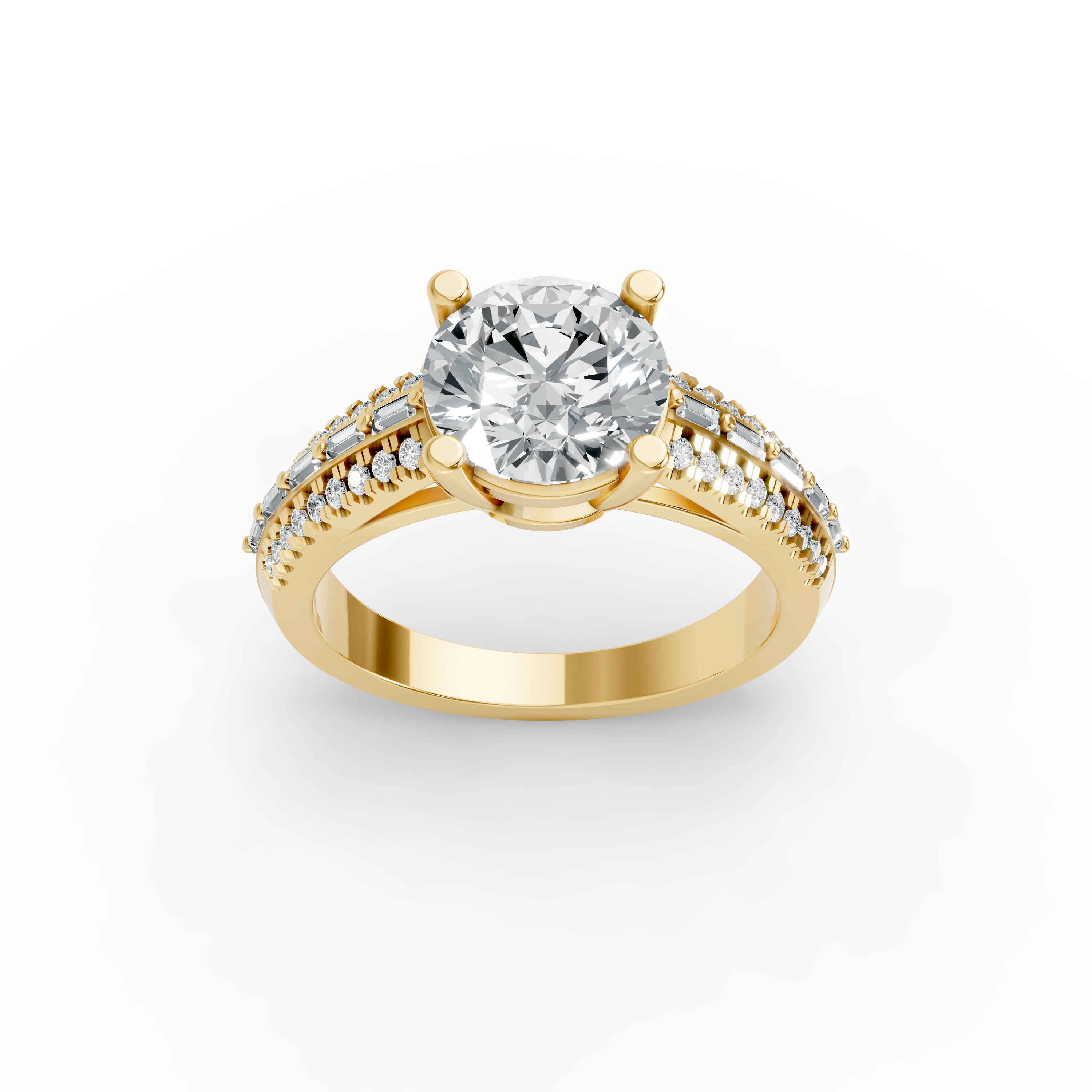 Round Shape Diamond Fancy Engagement Ring in Gold