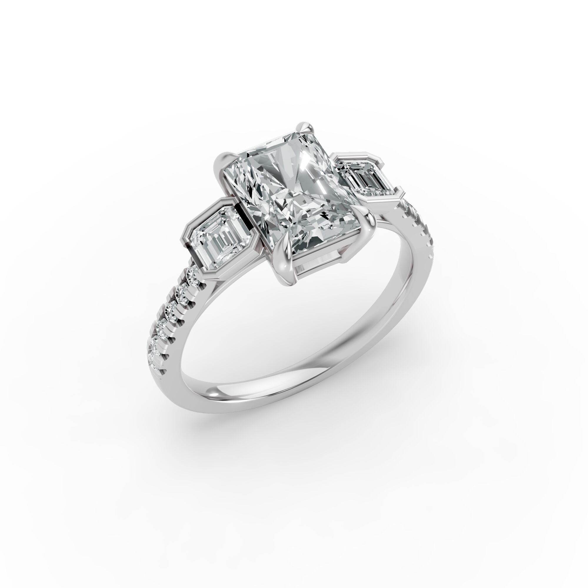 Radiant Shape Diamond Fancy Engagement Ring in Gold
