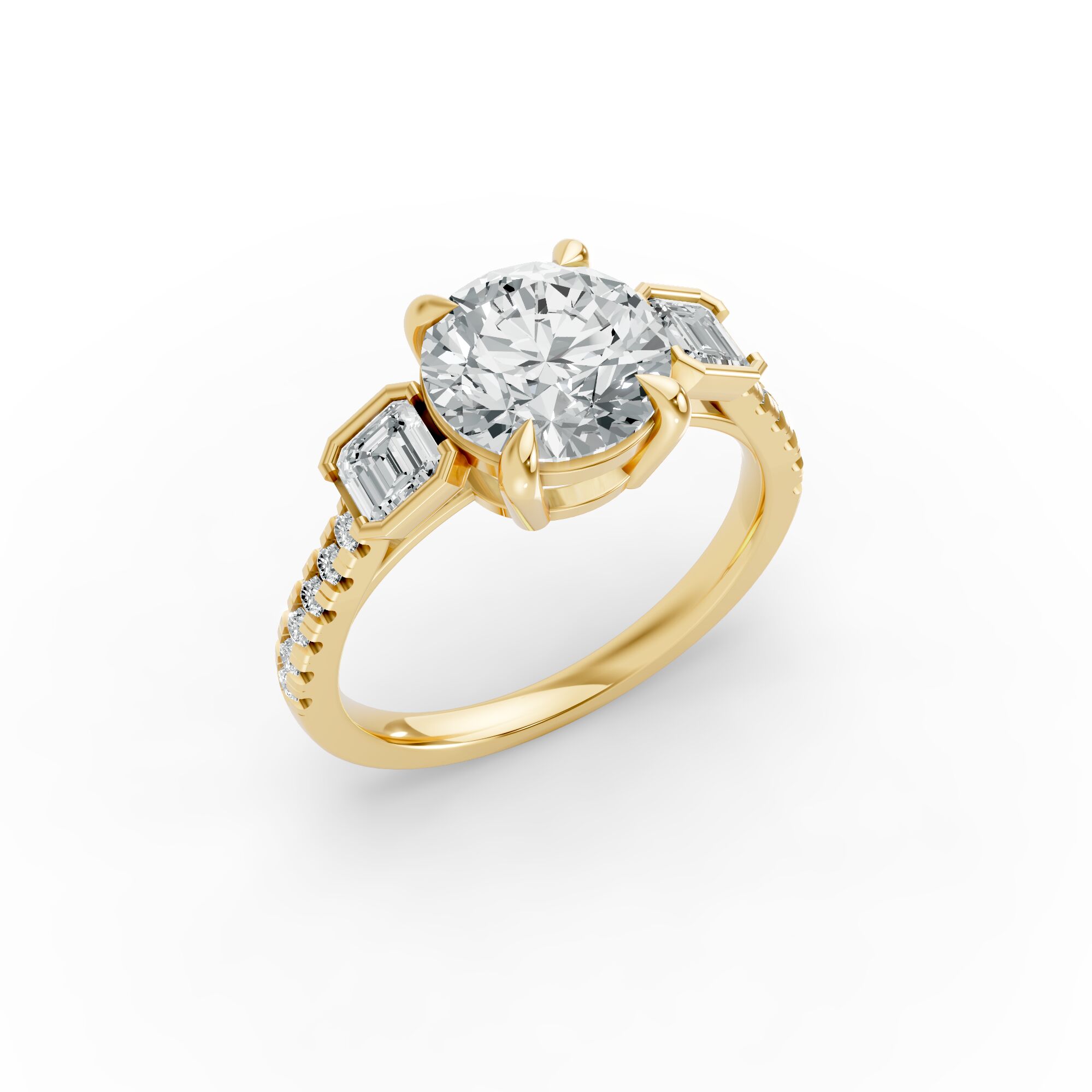 Round Shape Diamond Fancy Engagement Ring in Gold