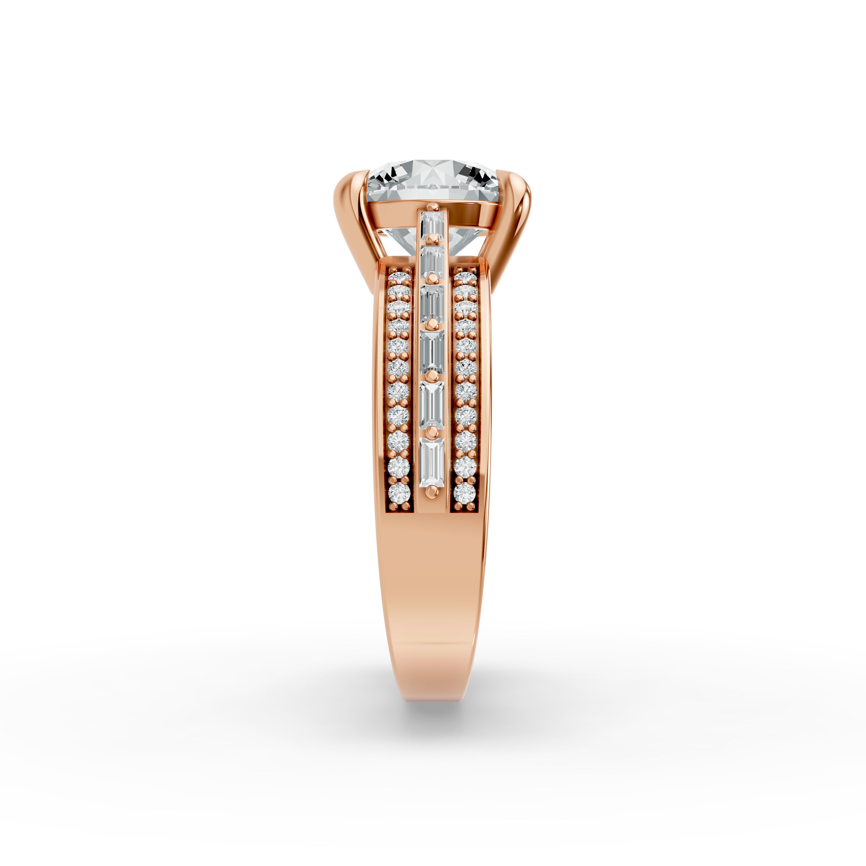 Round Shape Diamond Fancy Engagement Ring in Gold