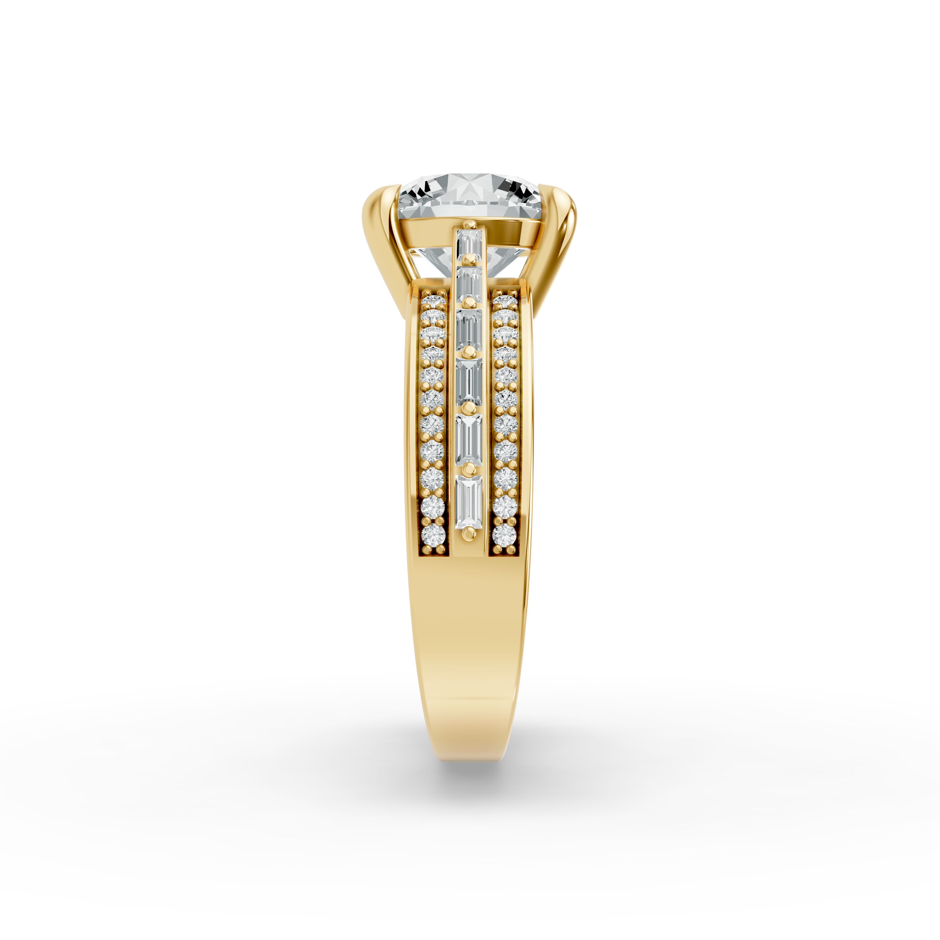 Round Shape Diamond Fancy Engagement Ring in Gold