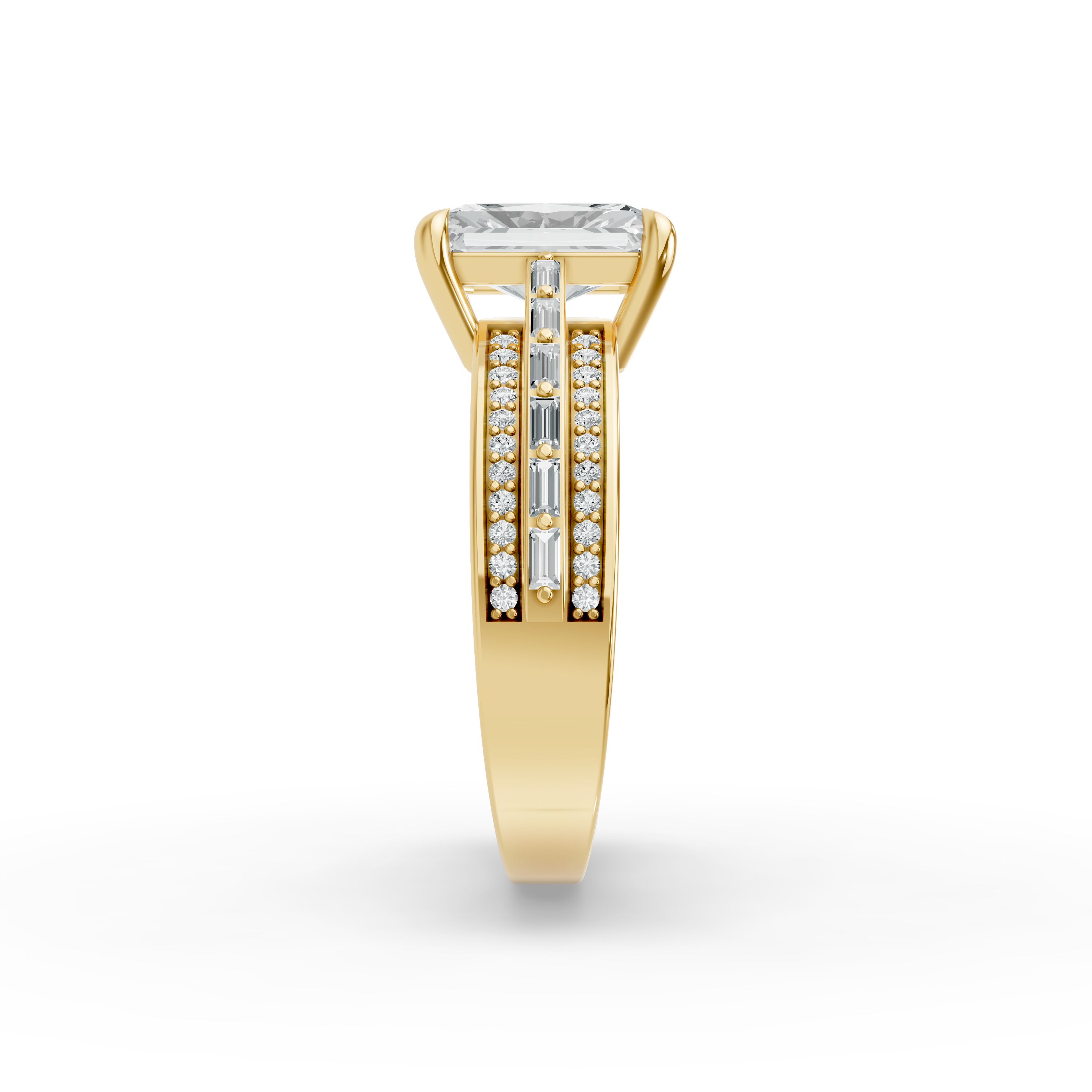 Radiant Shape Diamond Fancy Engagement Ring in Gold