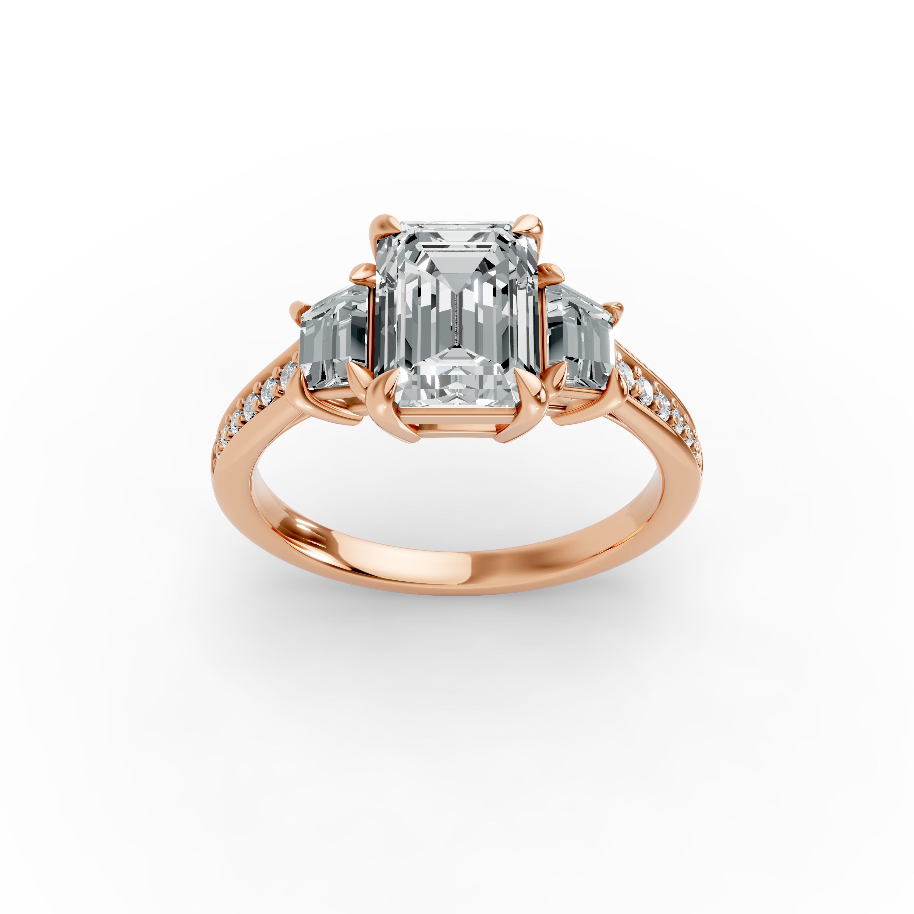 Emerald Shape Diamond Fancy Engagement Ring in Gold