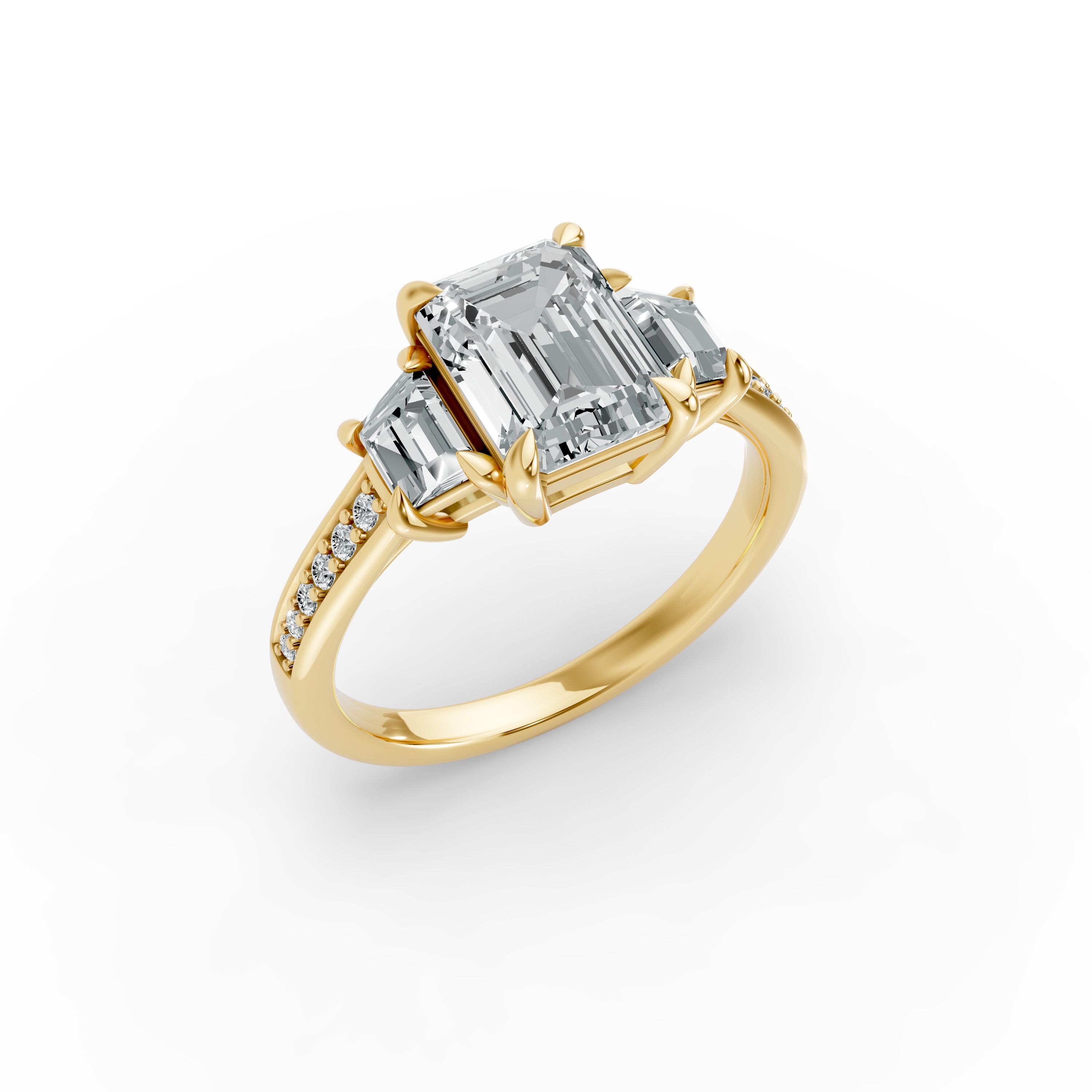 Emerald Shape Diamond Fancy Engagement Ring in Gold