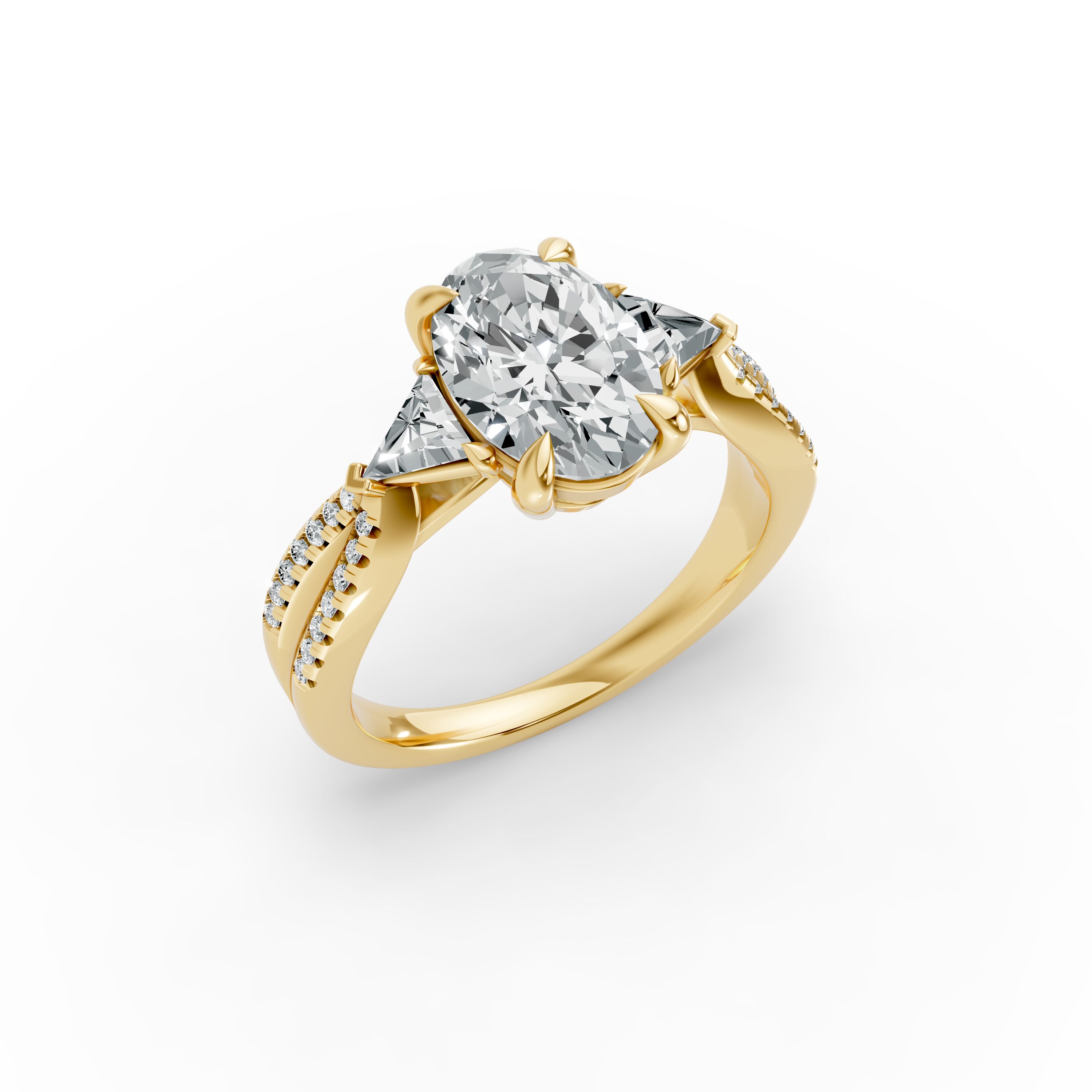 Oval Shape Diamond Fancy Engagement Ring in Gold