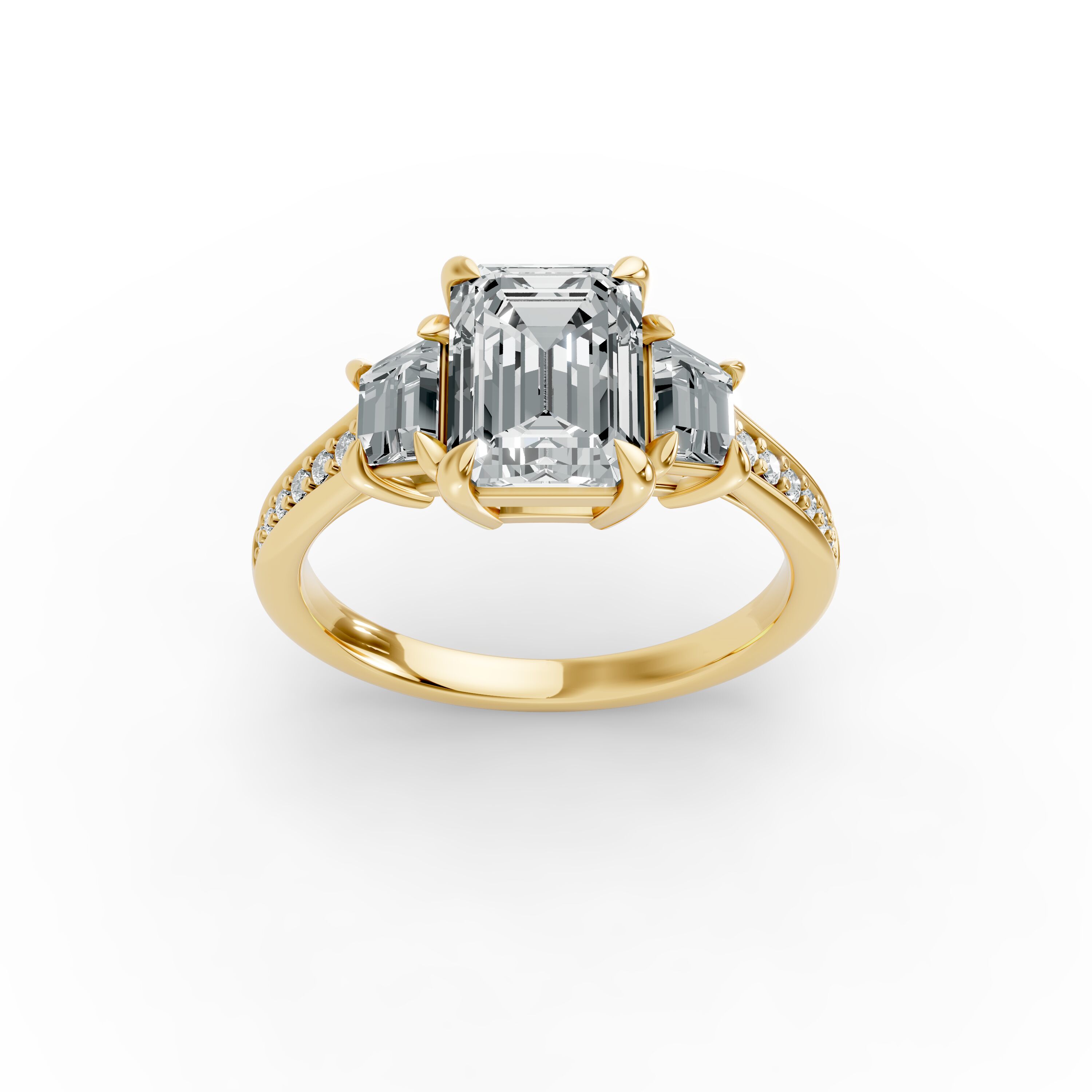 Emerald Shape Diamond Fancy Engagement Ring in Gold