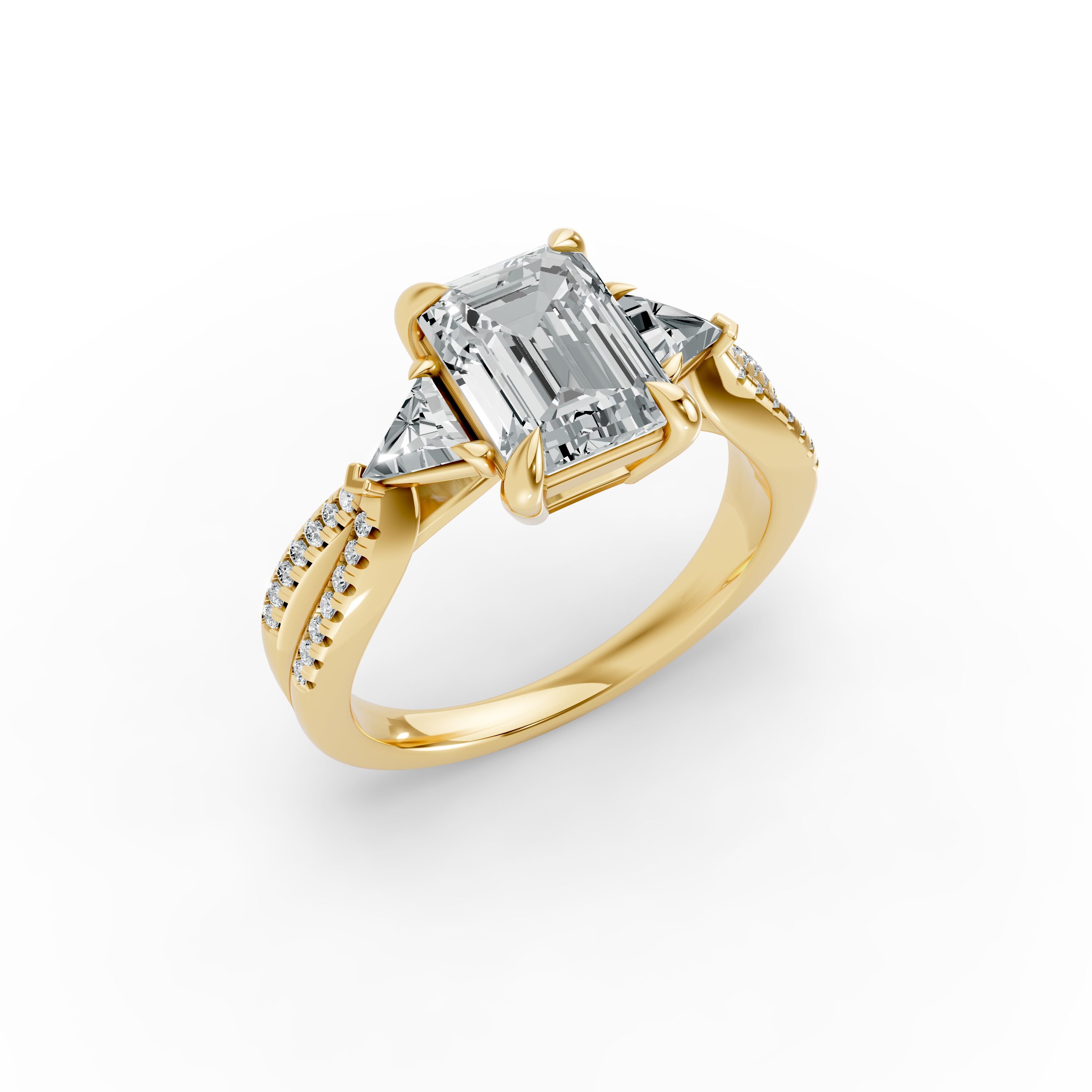 Emerald Shape Diamond Fancy Engagement Ring in Gold