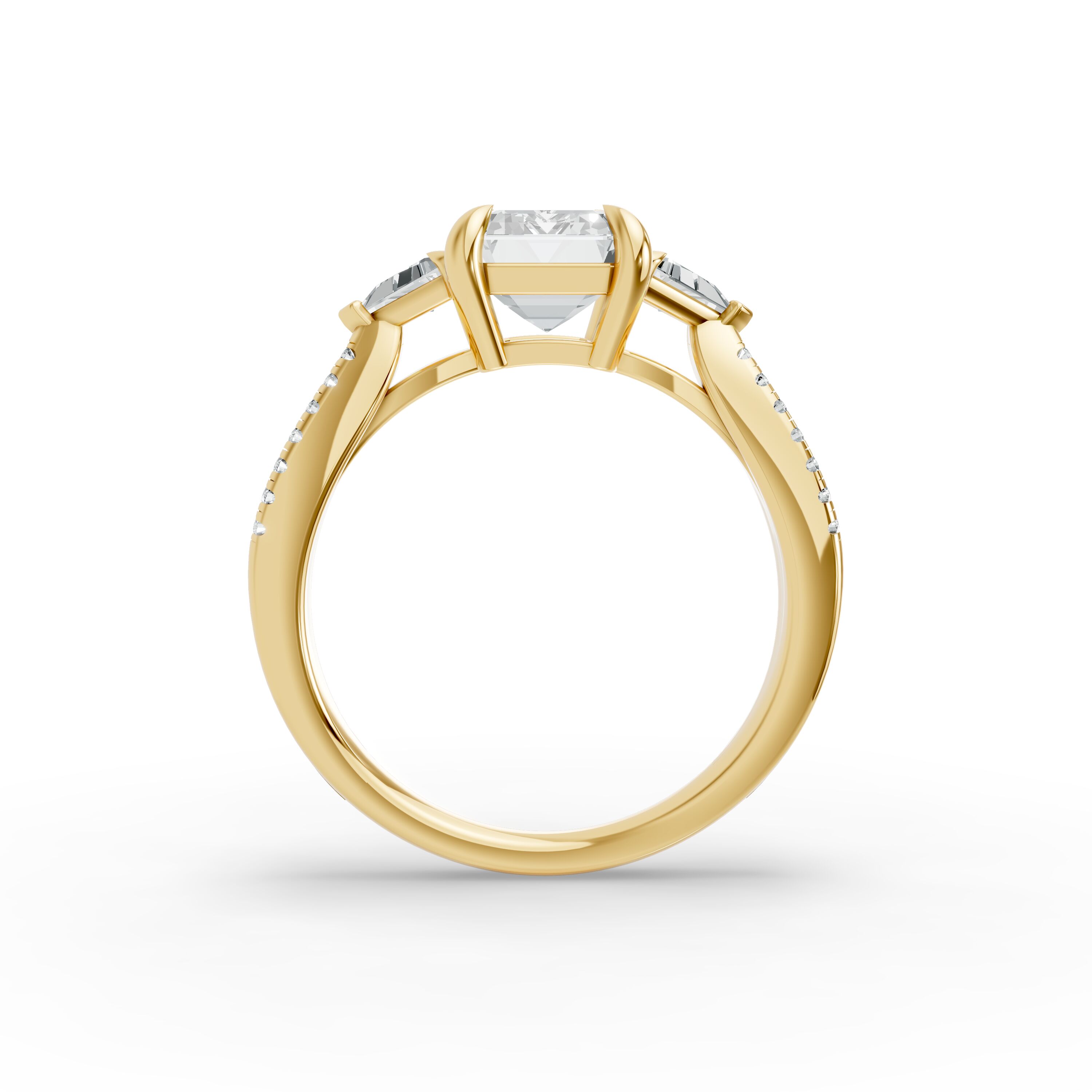 Emerald Shape Diamond Fancy Engagement Ring in Gold