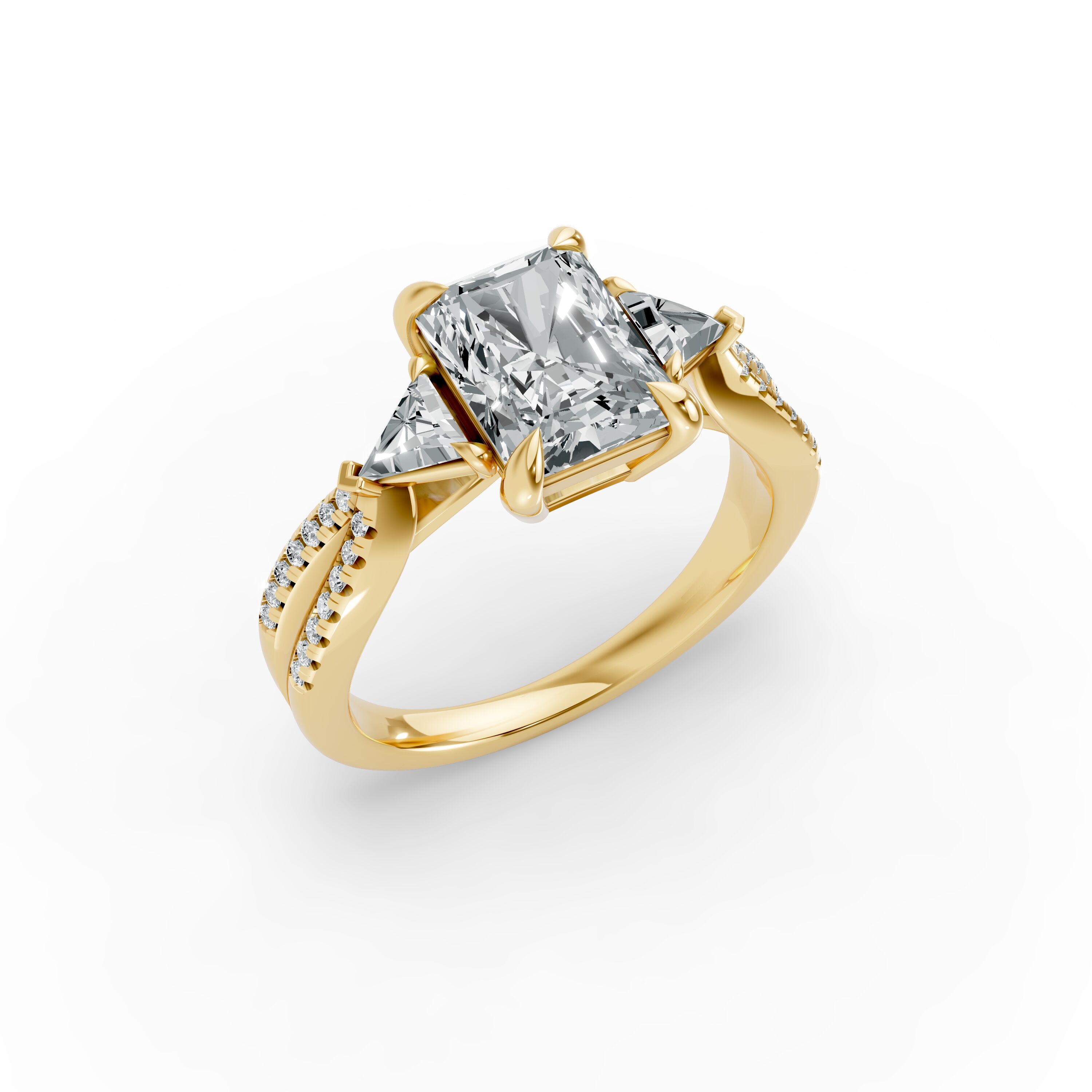 Radiant Shape Diamond Fancy Engagement Ring in Gold