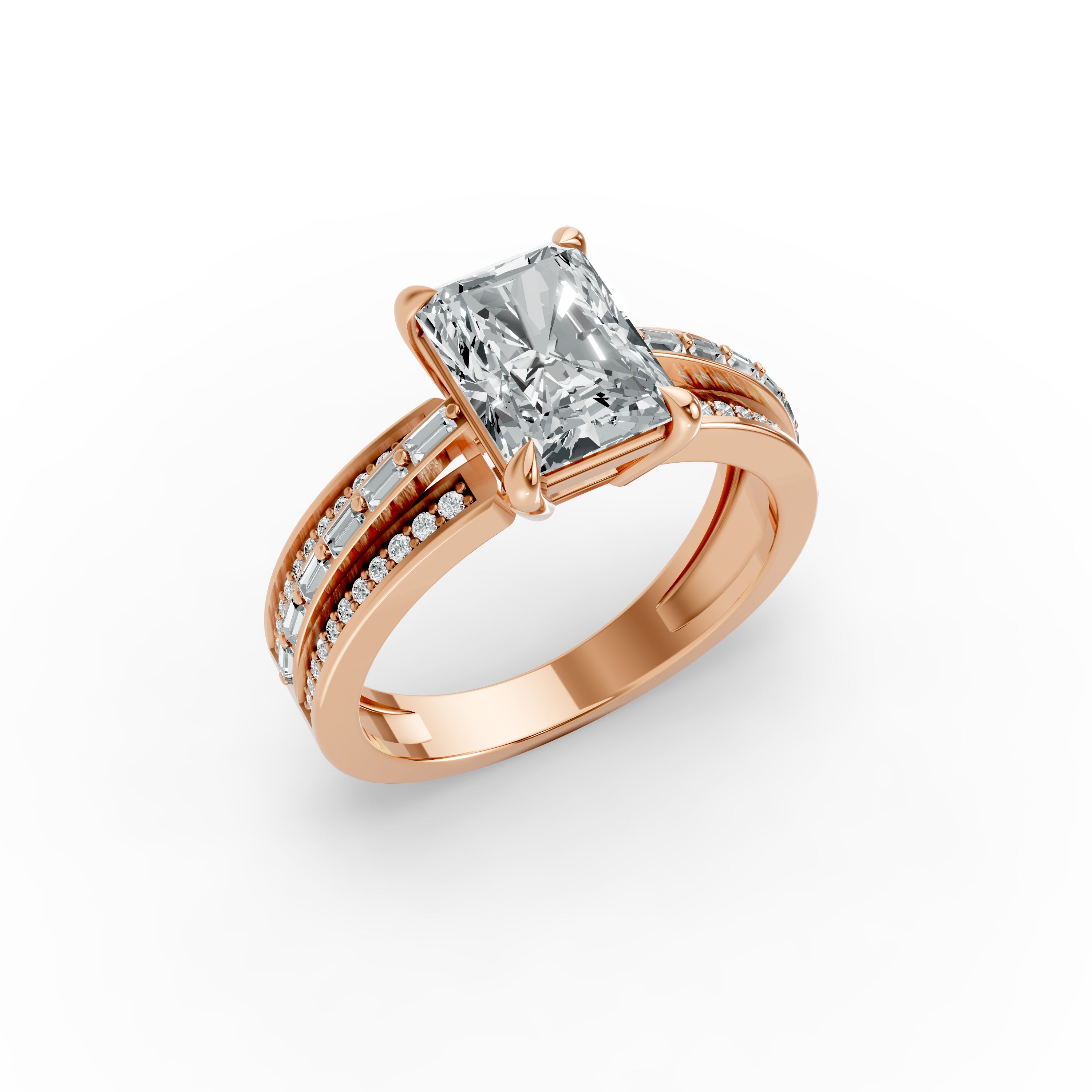 Radiant Shape Diamond Fancy Engagement Ring in Gold
