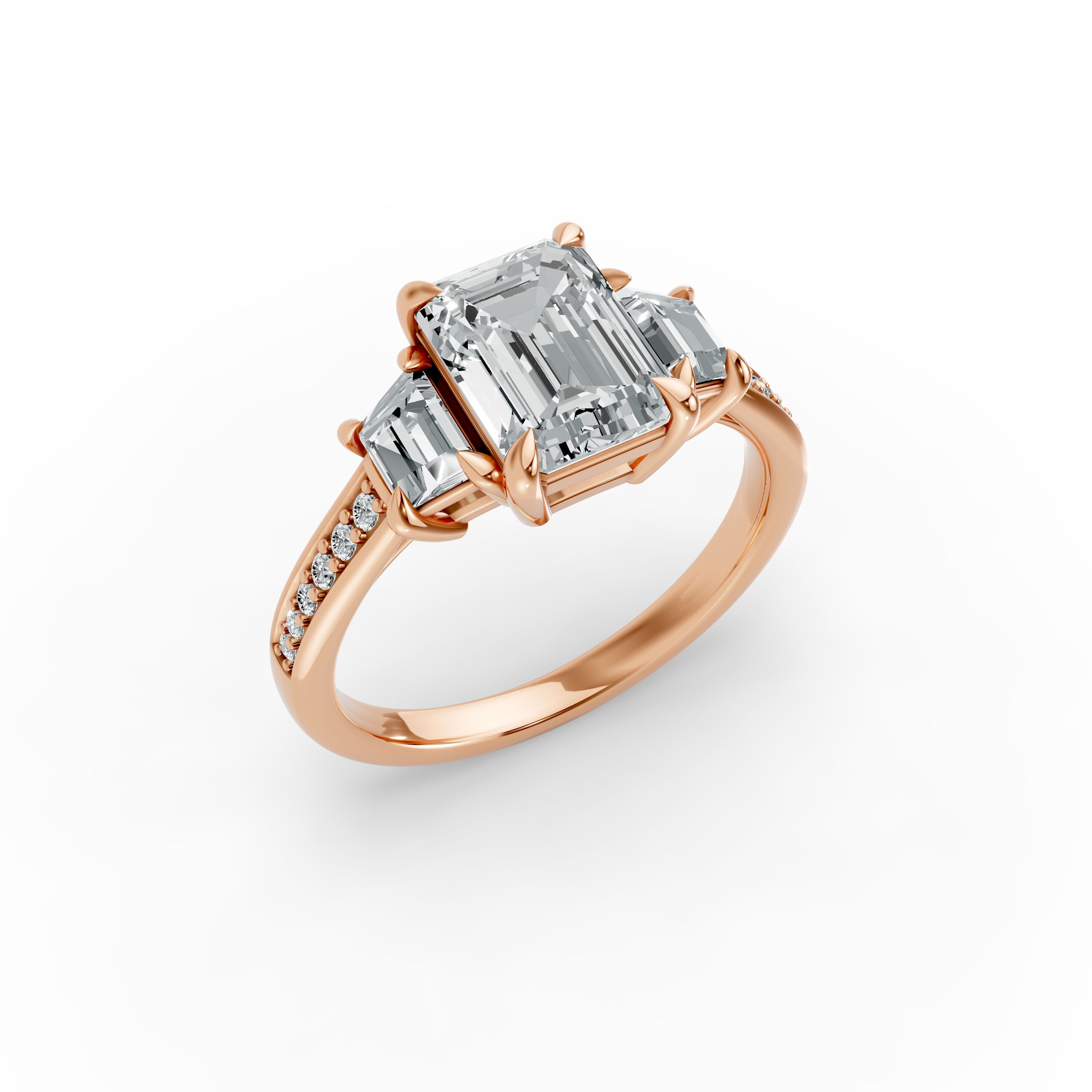 Emerald Shape Diamond Fancy Engagement Ring in Gold