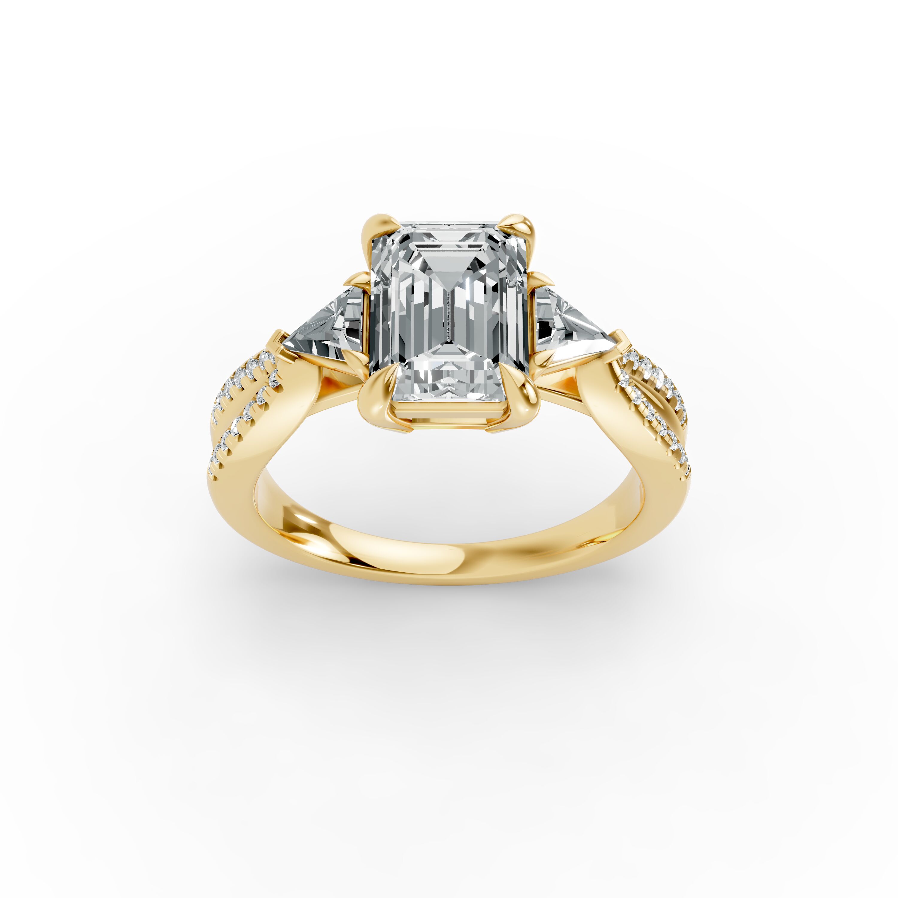 Emerald Shape Diamond Fancy Engagement Ring in Gold