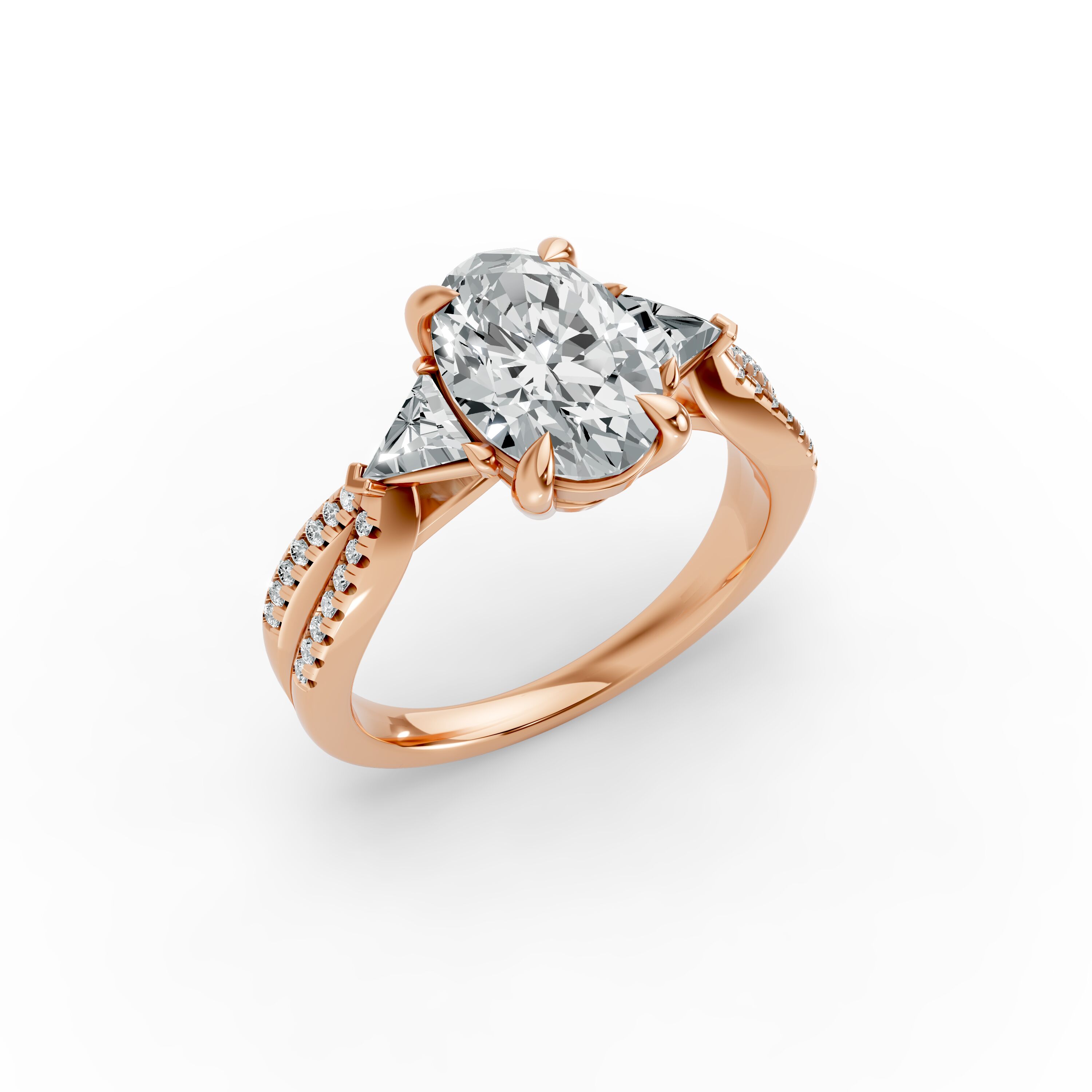 Oval Shape Diamond Fancy Engagement Ring in Gold