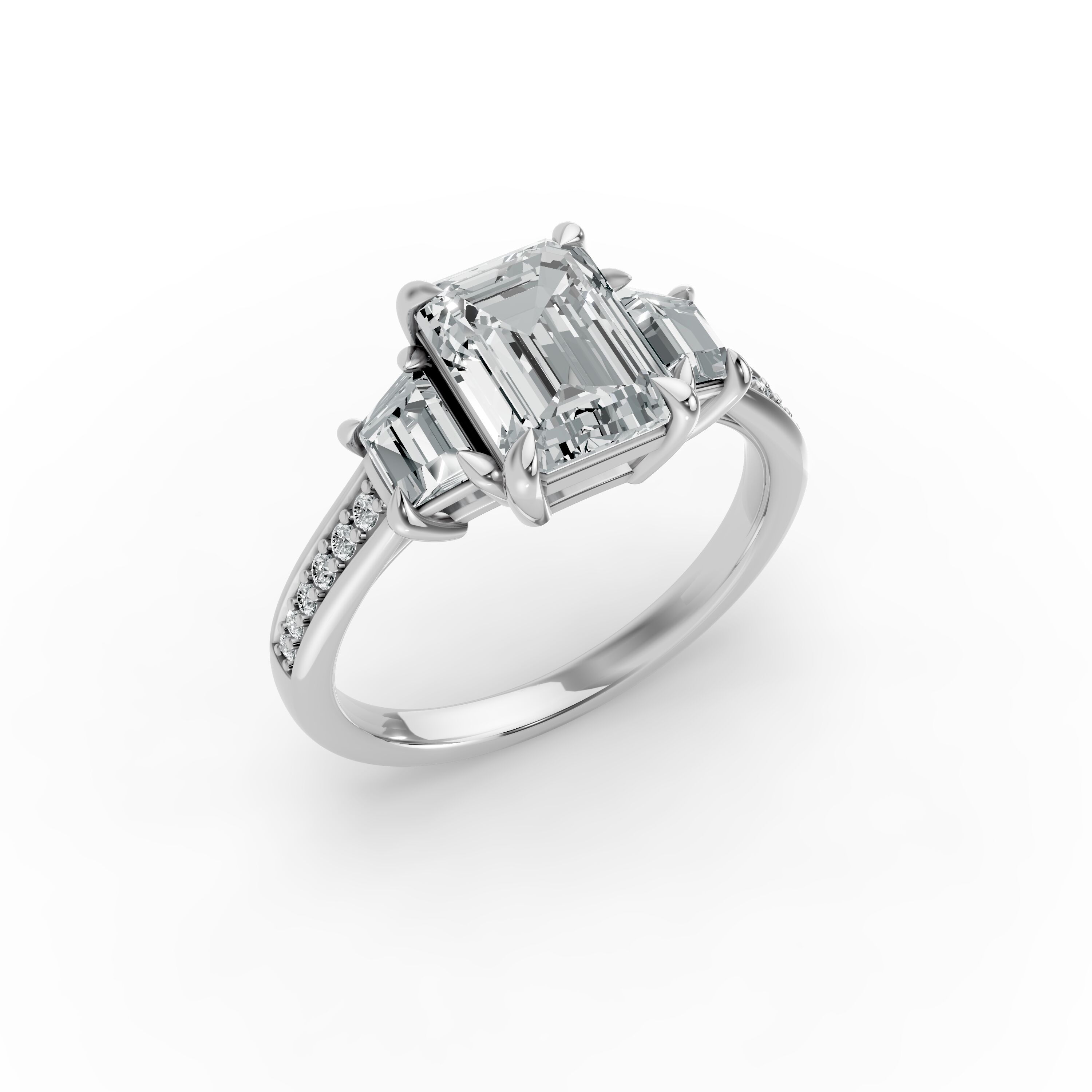 Emerald Shape Diamond Fancy Engagement Ring in Gold
