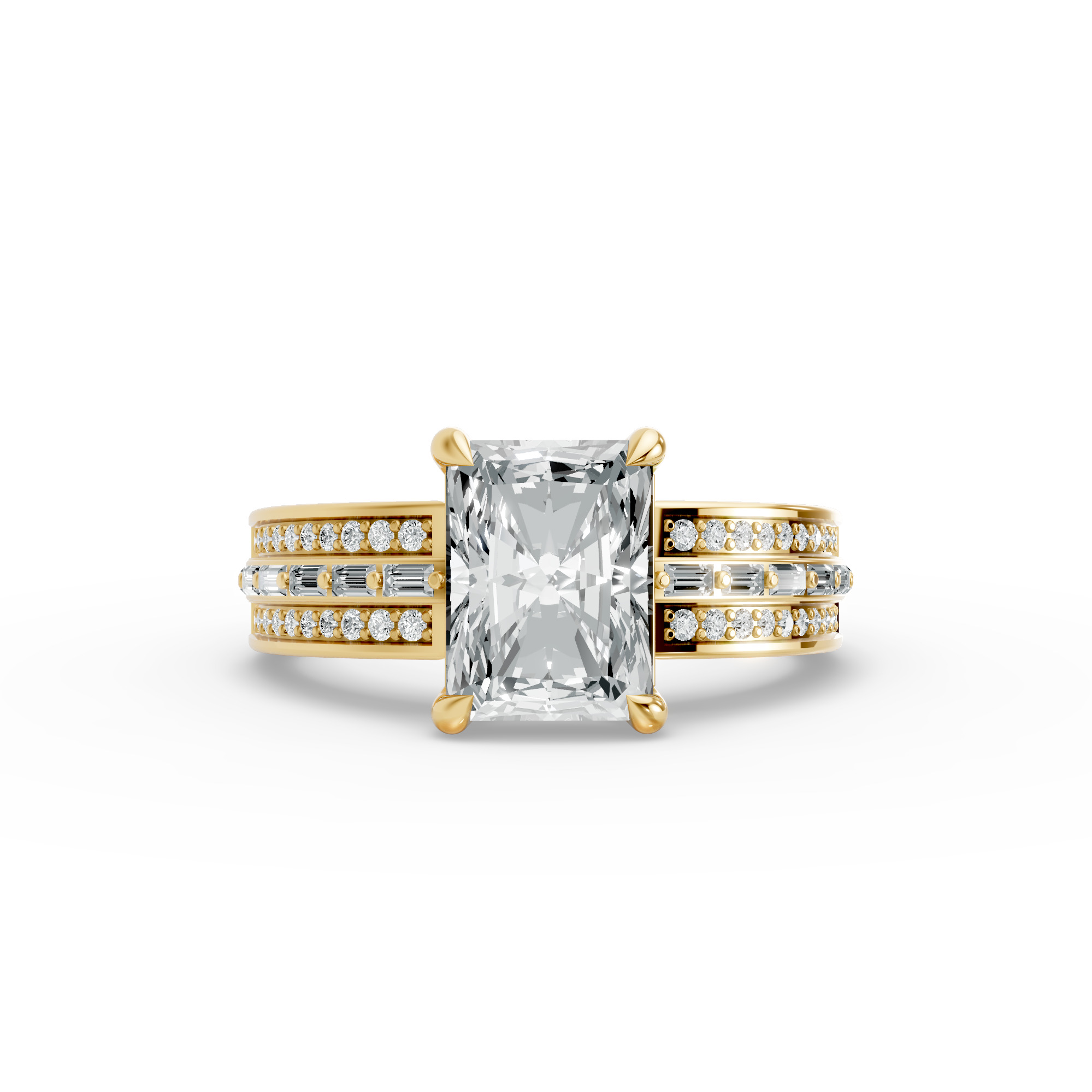 Radiant Shape Diamond Fancy Engagement Ring in Gold