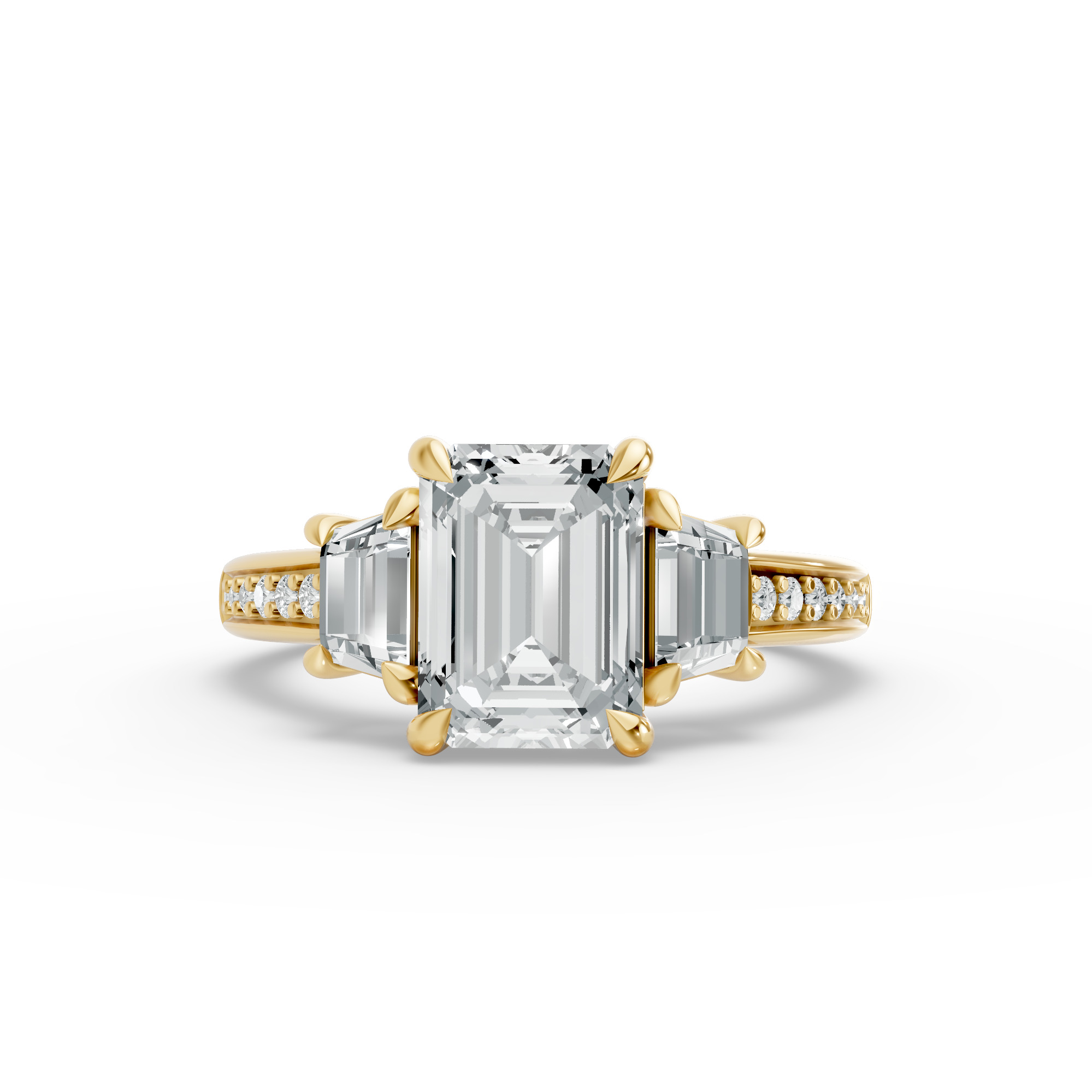 Emerald Shape Diamond Fancy Engagement Ring in Gold